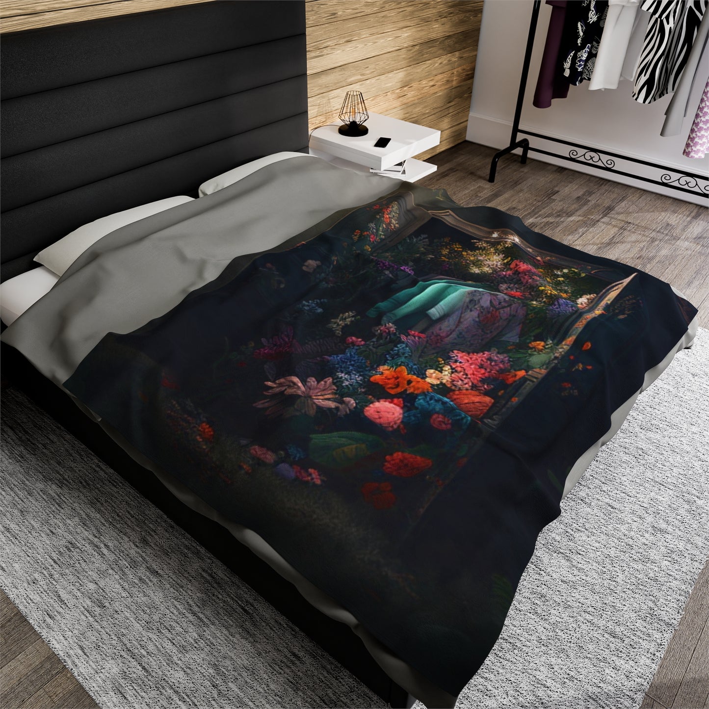 Velveteen Plush Blanket A Wardrobe Surrounded by Flowers 1