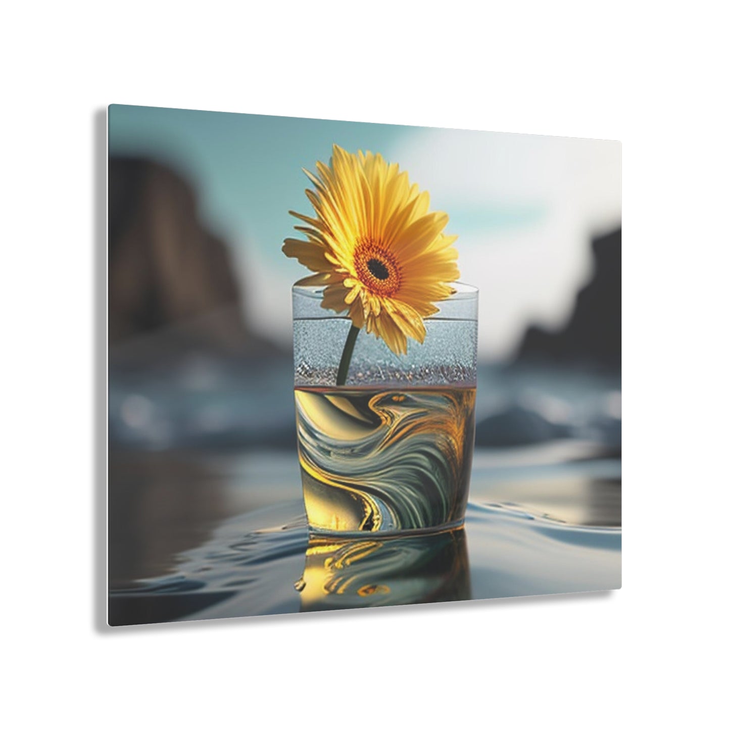 Acrylic Prints yello Gerbera glass 2