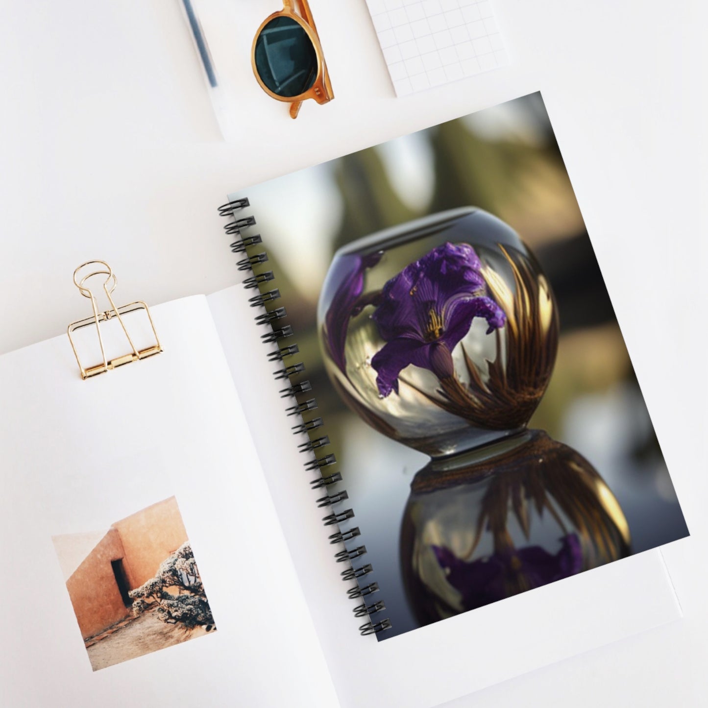 Spiral Notebook - Ruled Line Purple Iris in a vase 2