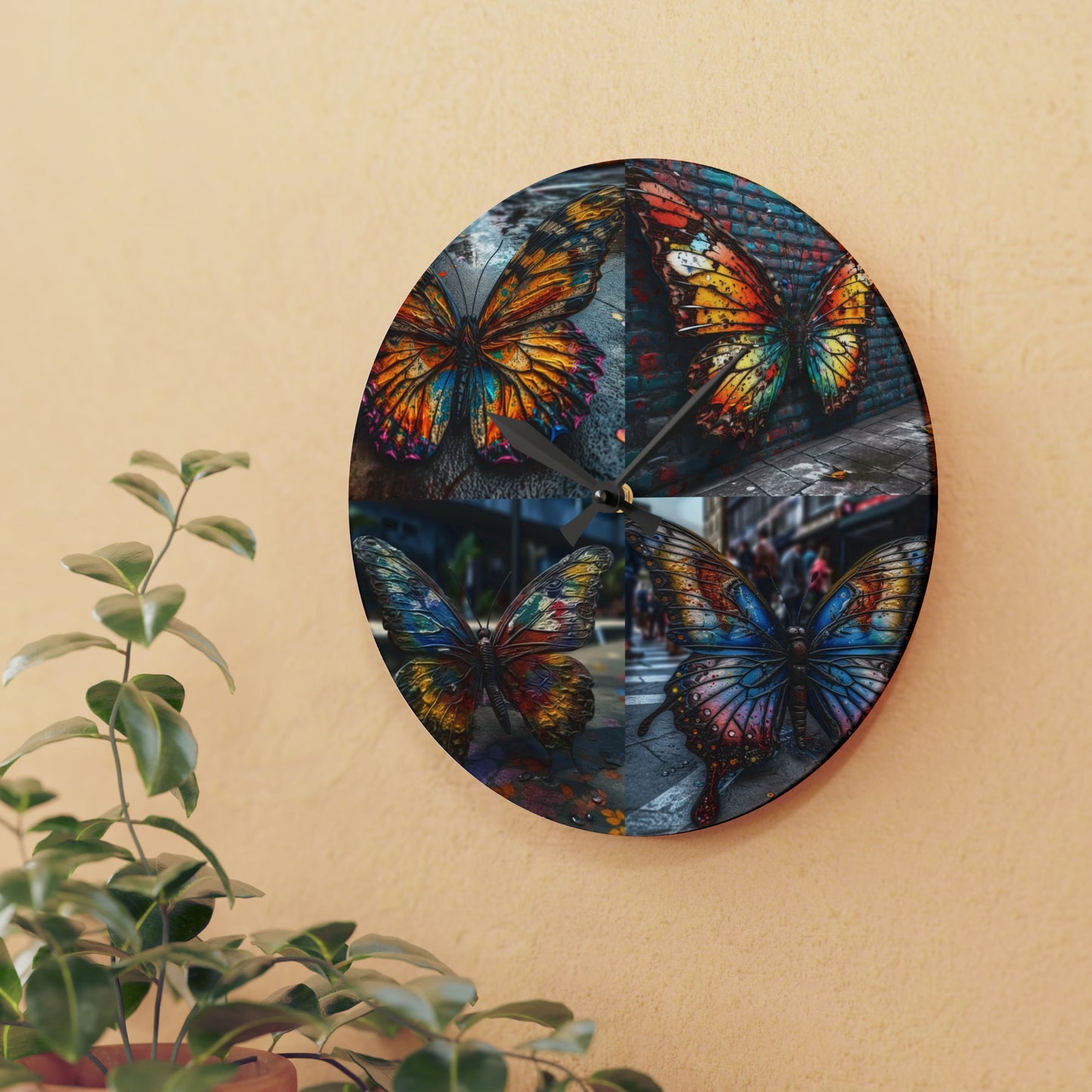 Acrylic Wall Clock Liquid Street Butterfly 5