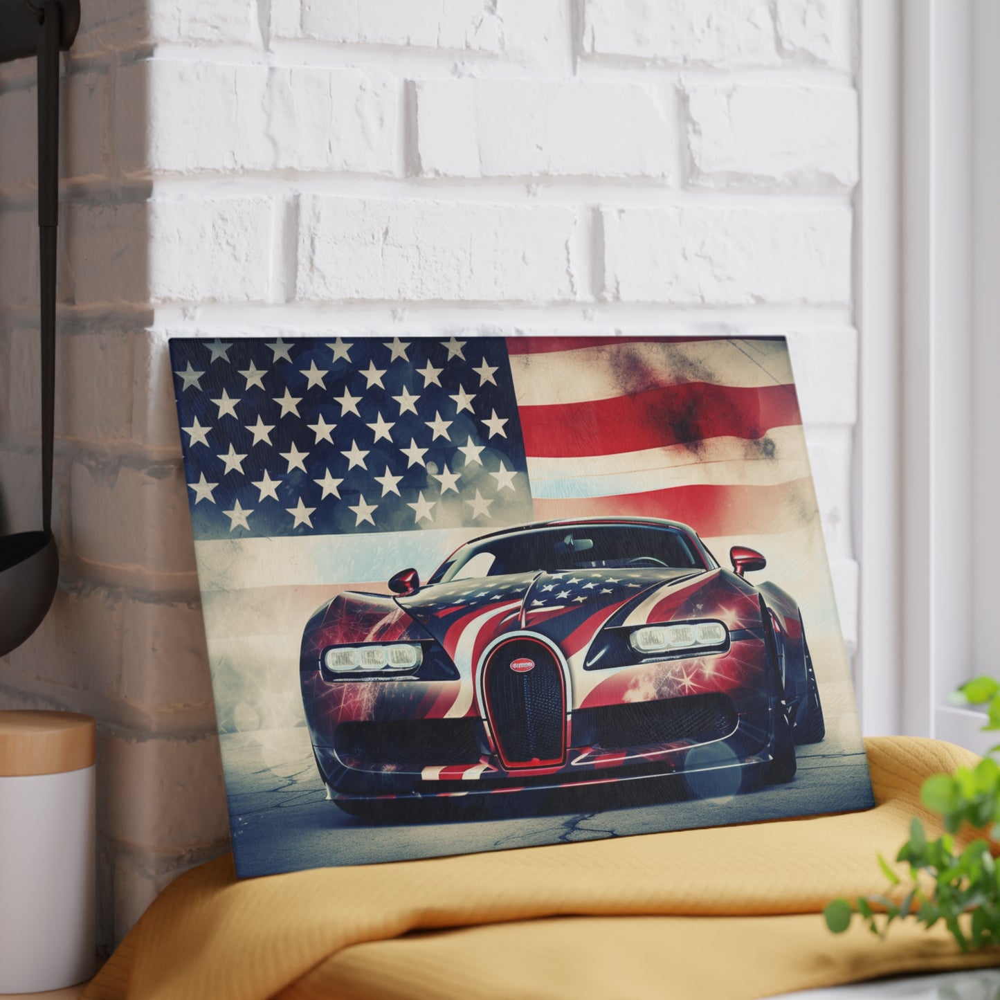 Glass Cutting Board Abstract American Flag Background Bugatti 1