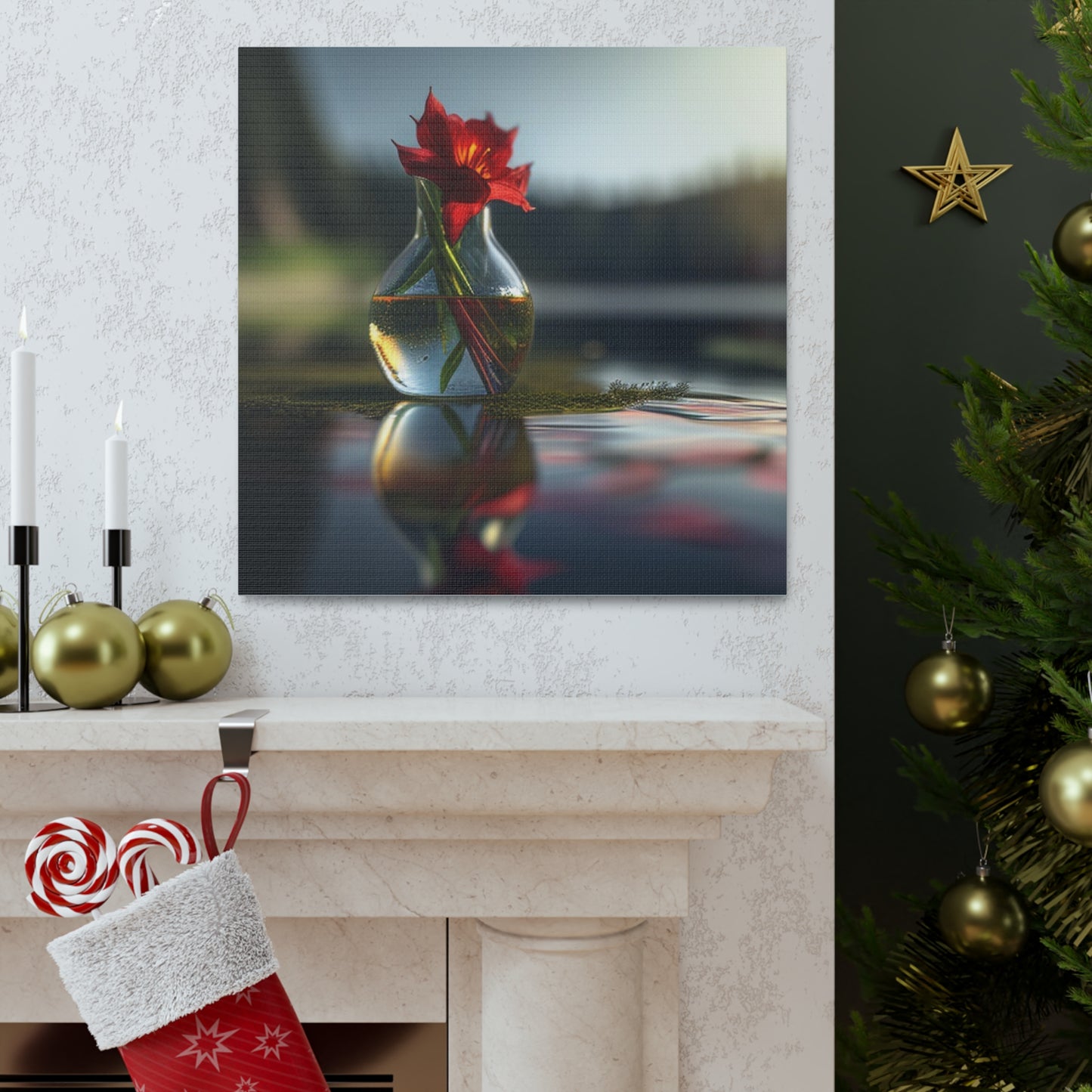 Canvas Gallery Wraps Red Lily in a Glass vase 3