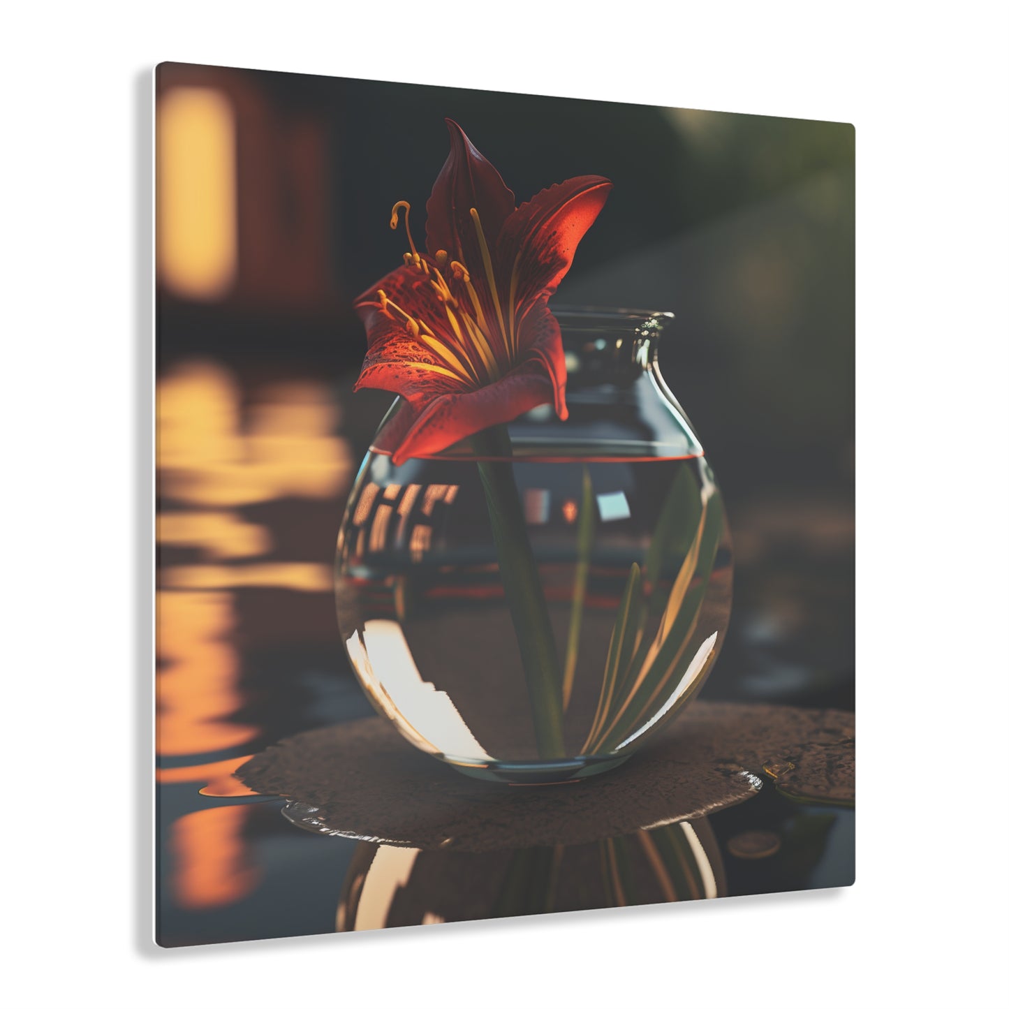 Acrylic Prints Red Lily in a Glass vase 2