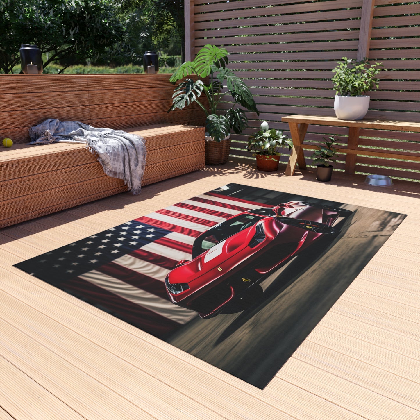 Outdoor Rug  American Flag Background Ferrari 3