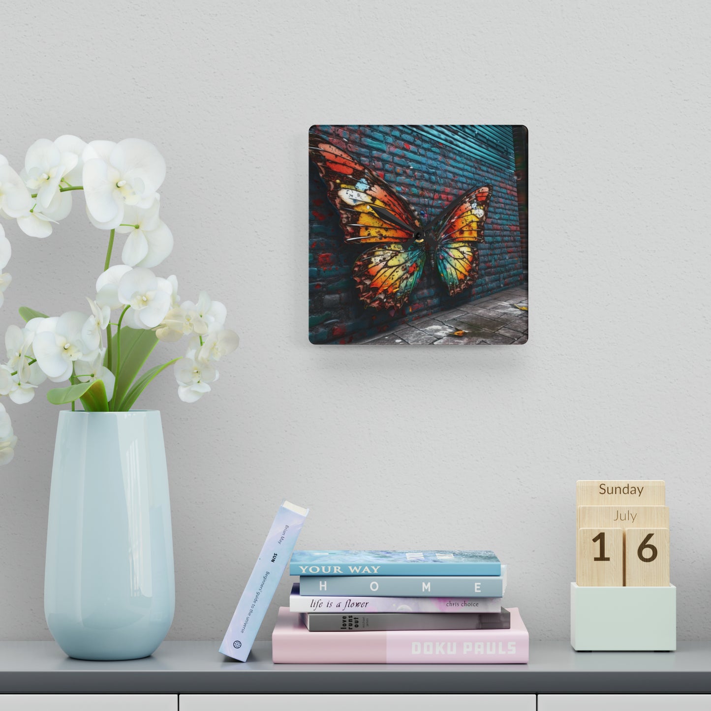 Acrylic Wall Clock Liquid Street Butterfly 2