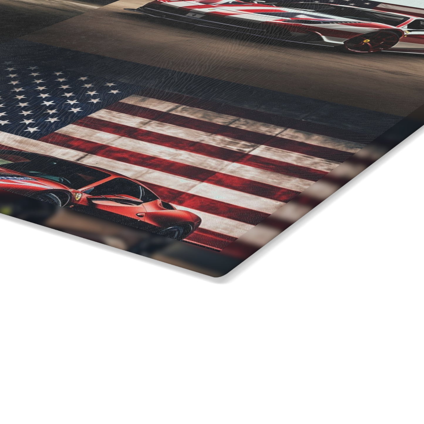 Glass Cutting Board American Flag Background Ferrari 5