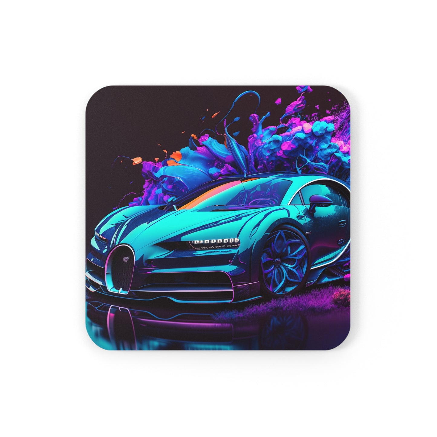 Cork Back Coaster Bugatti Neon Chiron 3