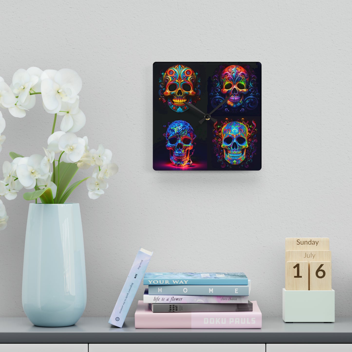 Acrylic Wall Clock Macro Skull Color 5