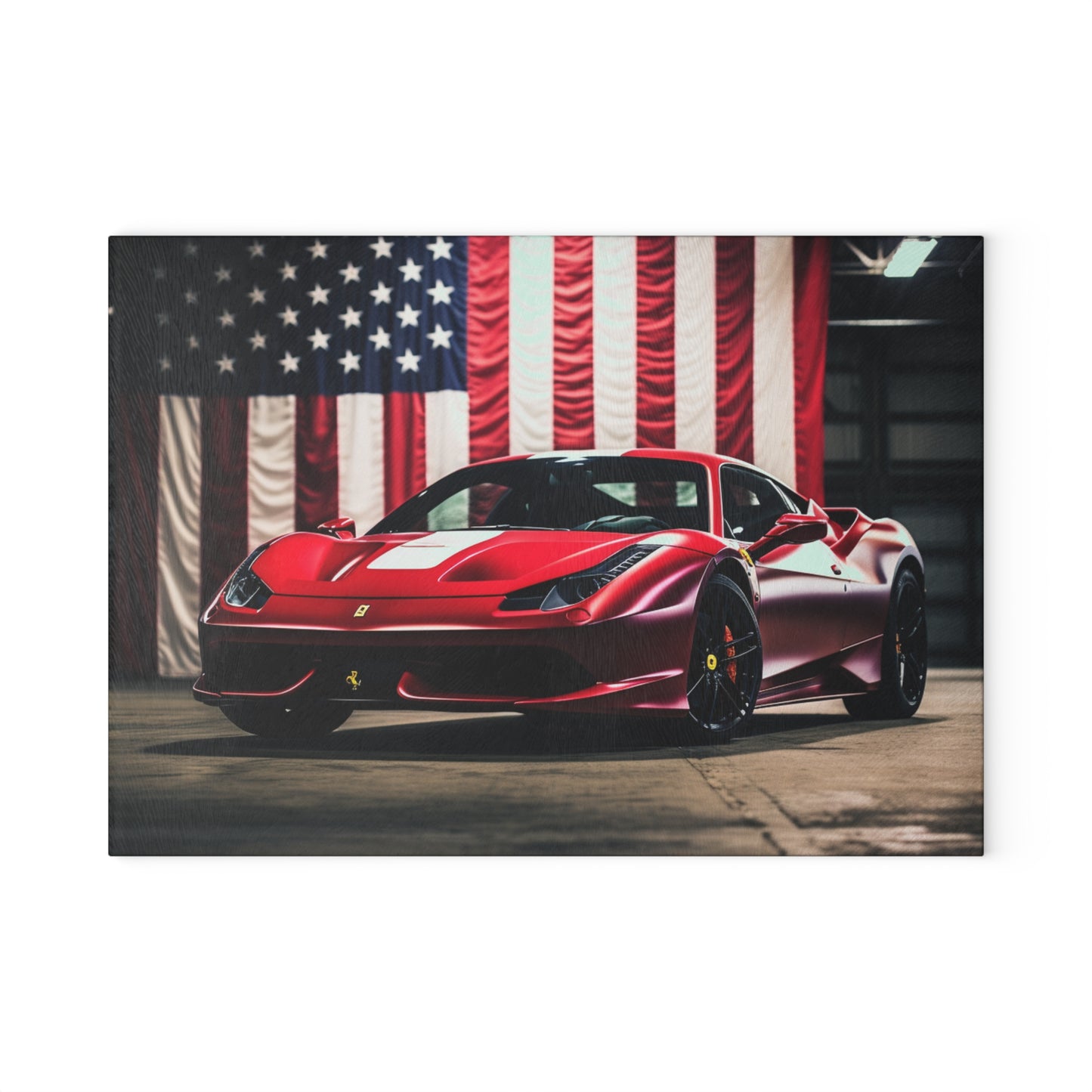 Glass Cutting Board American Flag Background Ferrari 3