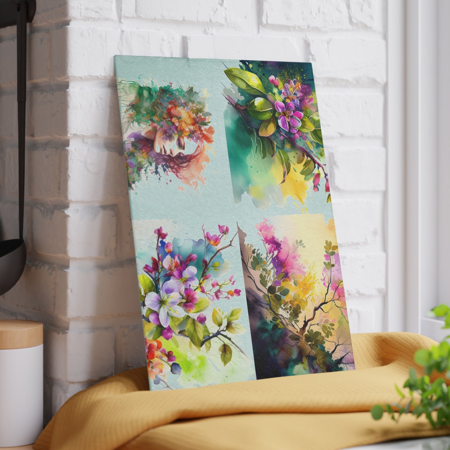 Glass Cutting Board Mother Nature Bright Spring Colors Realistic Watercolor 5