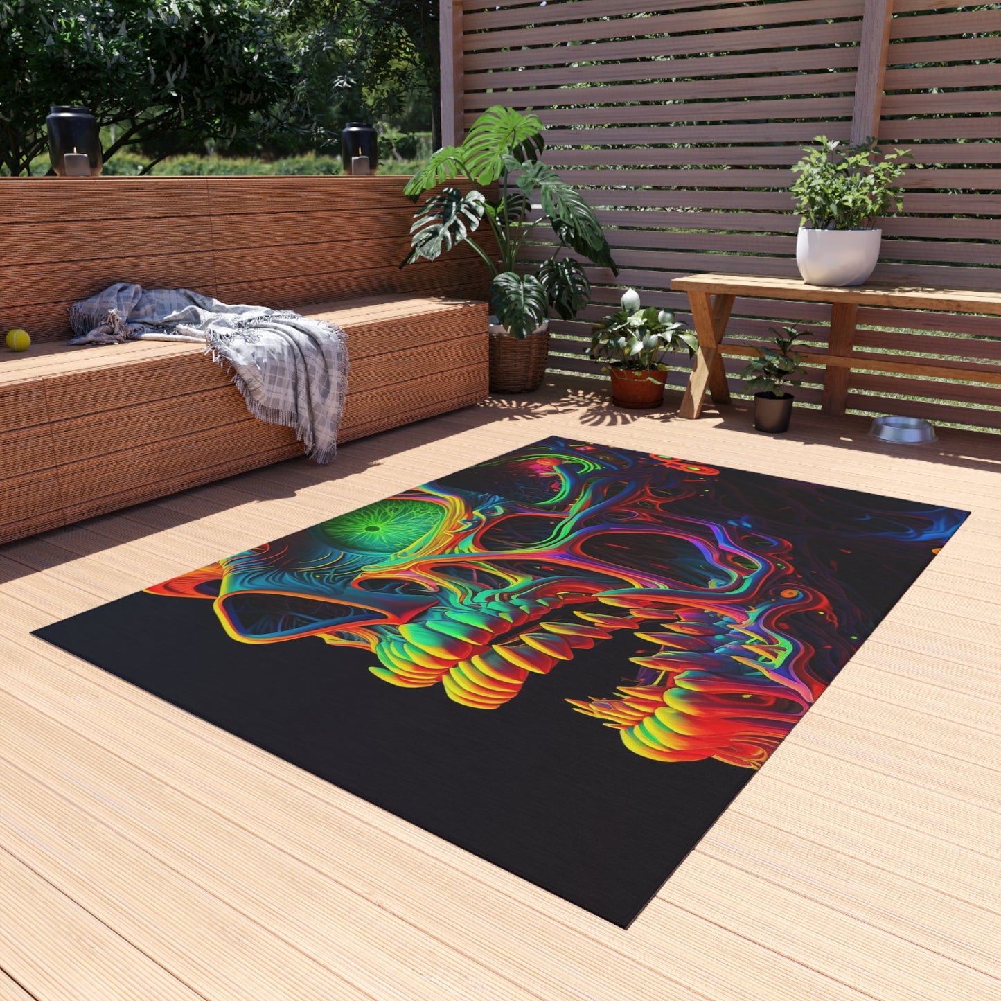 Outdoor Rug  Florescent Skull Death 1