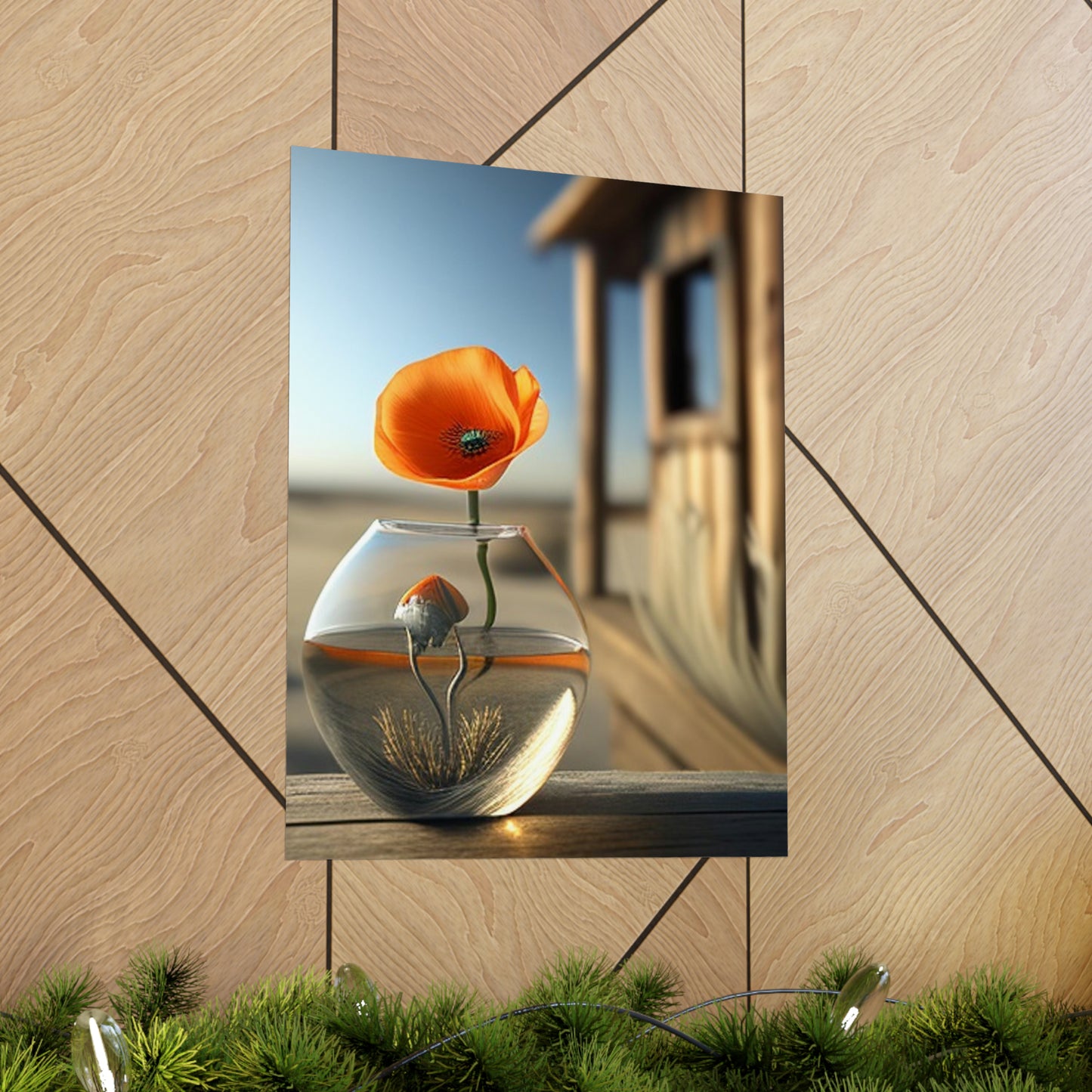 Premium Matte Vertical Posters Orange Poppy in a Vase 1