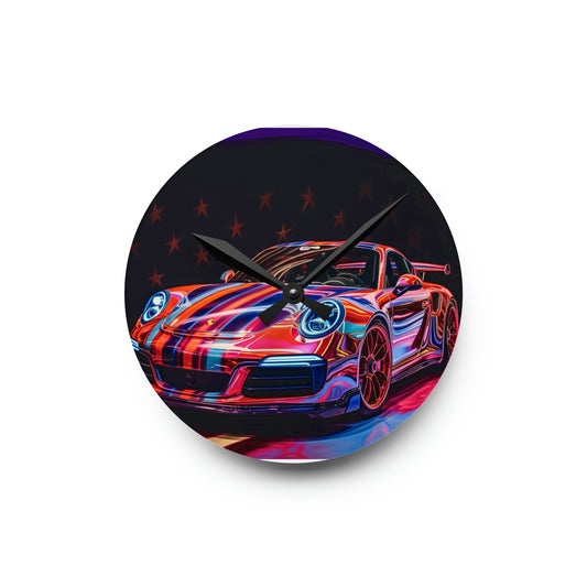 Acrylic Wall Clock American Flag Colored Porsche 1