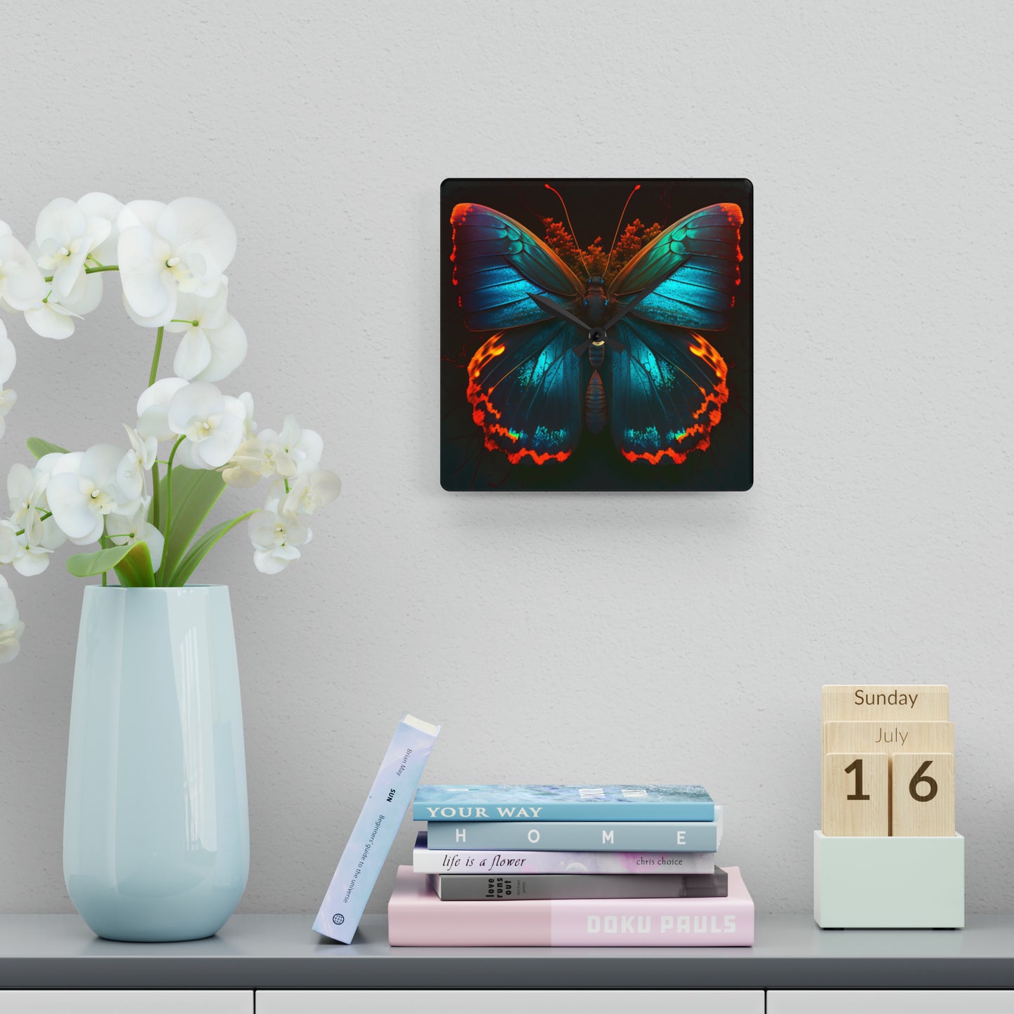 Acrylic Wall Clock Neon Butterfly Flair 3