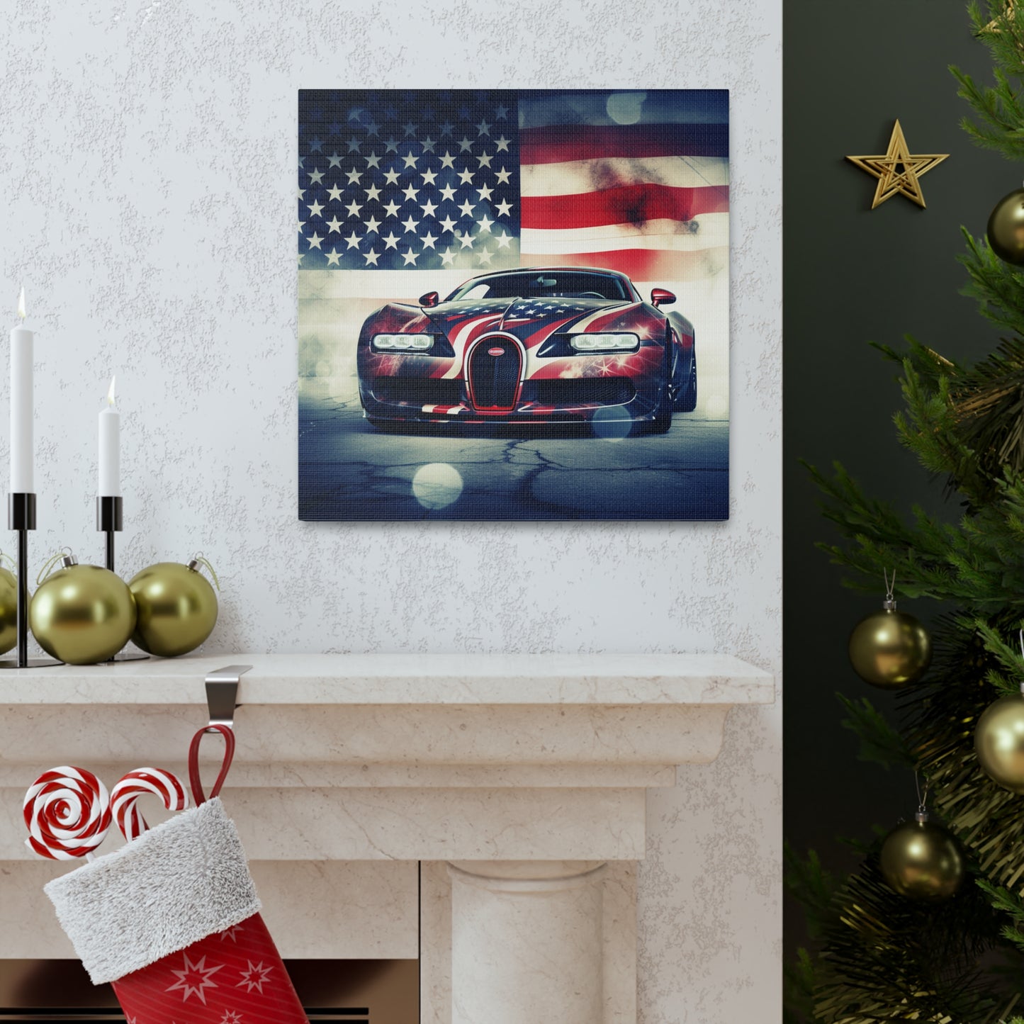 Canvas Gallery Wraps Abstract American Flag Background Bugatti 1