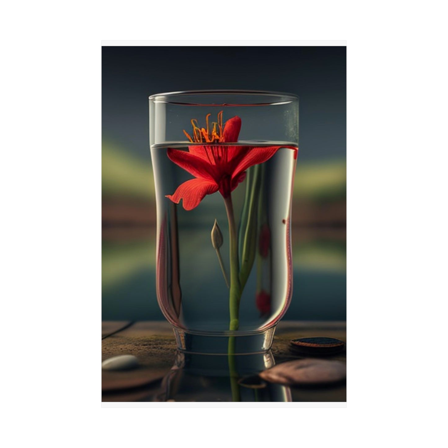 Premium Matte Vertical Posters Red Lily in a Glass vase 1