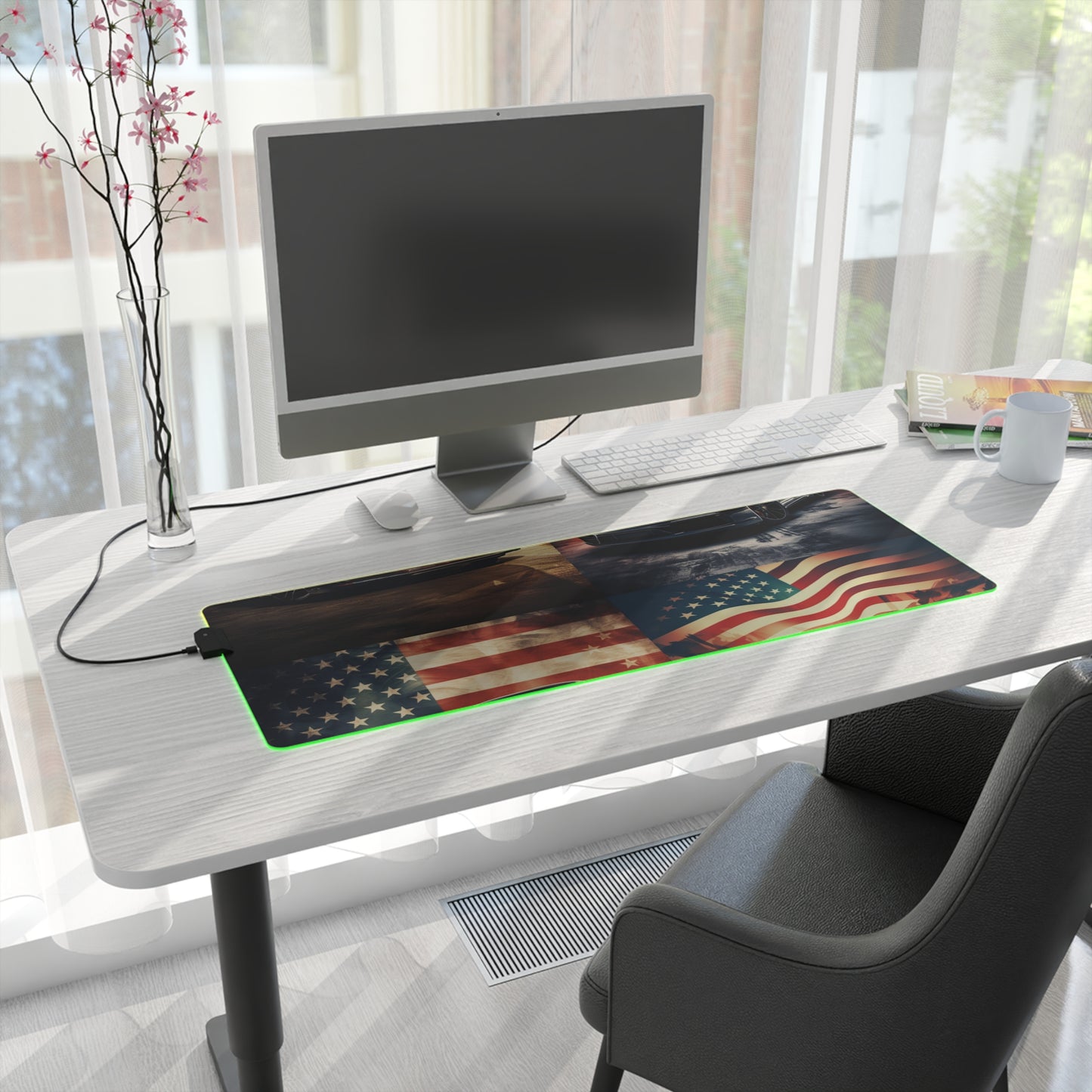 LED Gaming Mouse Pad Abstract American Flag Background Porsche 5