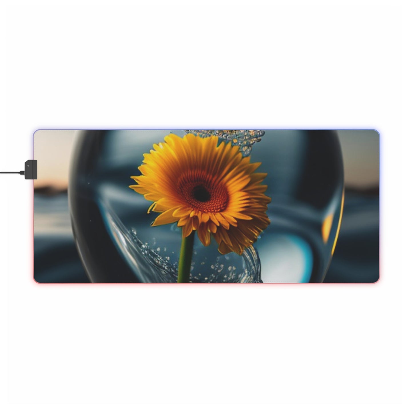 LED Gaming Mouse Pad yello Gerbera glass 3