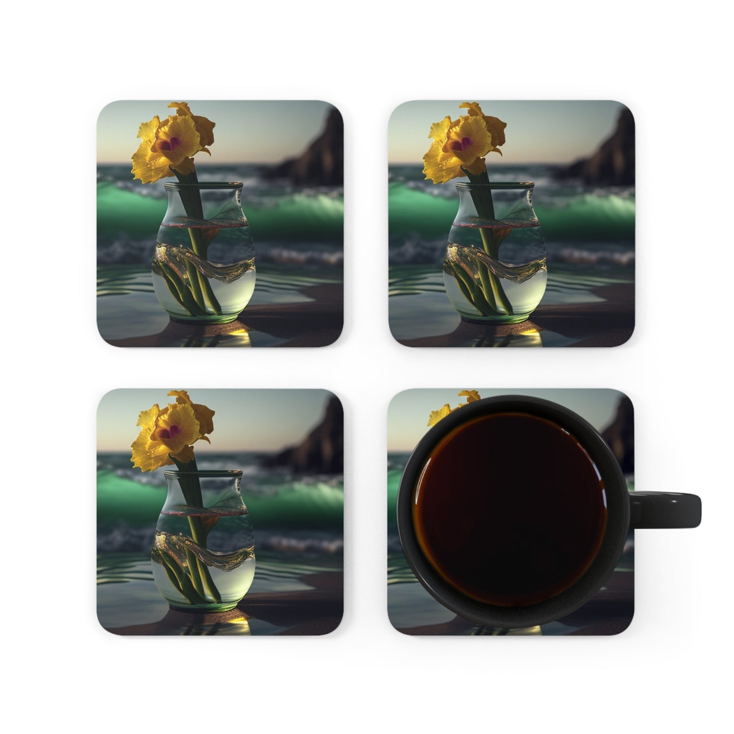 Corkwood Coaster Set Yellow Gladiolus glass 1