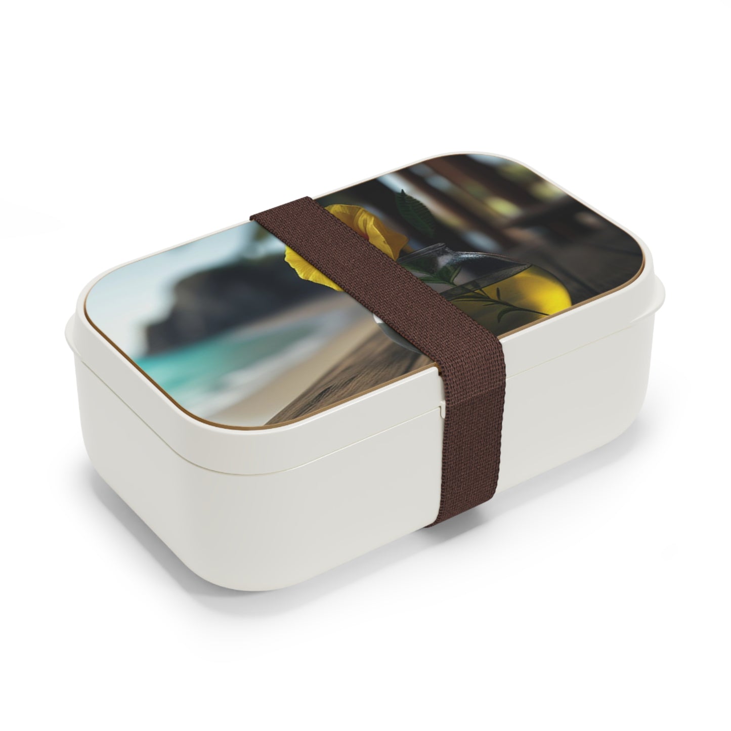 Bento Lunch Box Yellow Hibiscus Wood 3