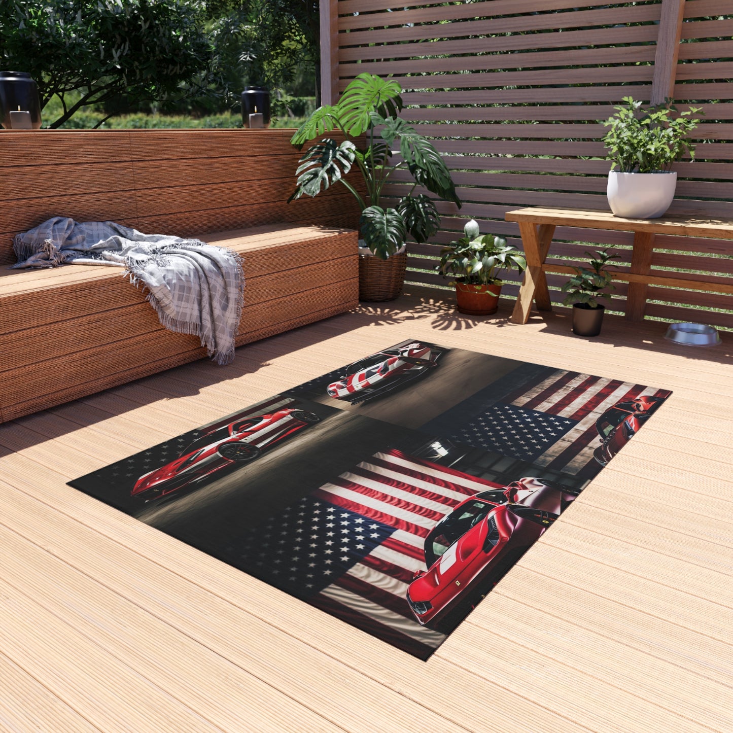 Outdoor Rug  American Flag Background Ferrari 5