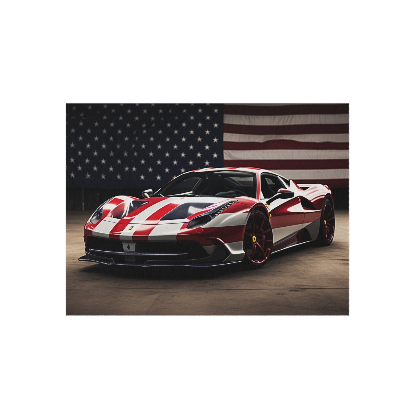 Outdoor Rug  American Flag Background Ferrari 2