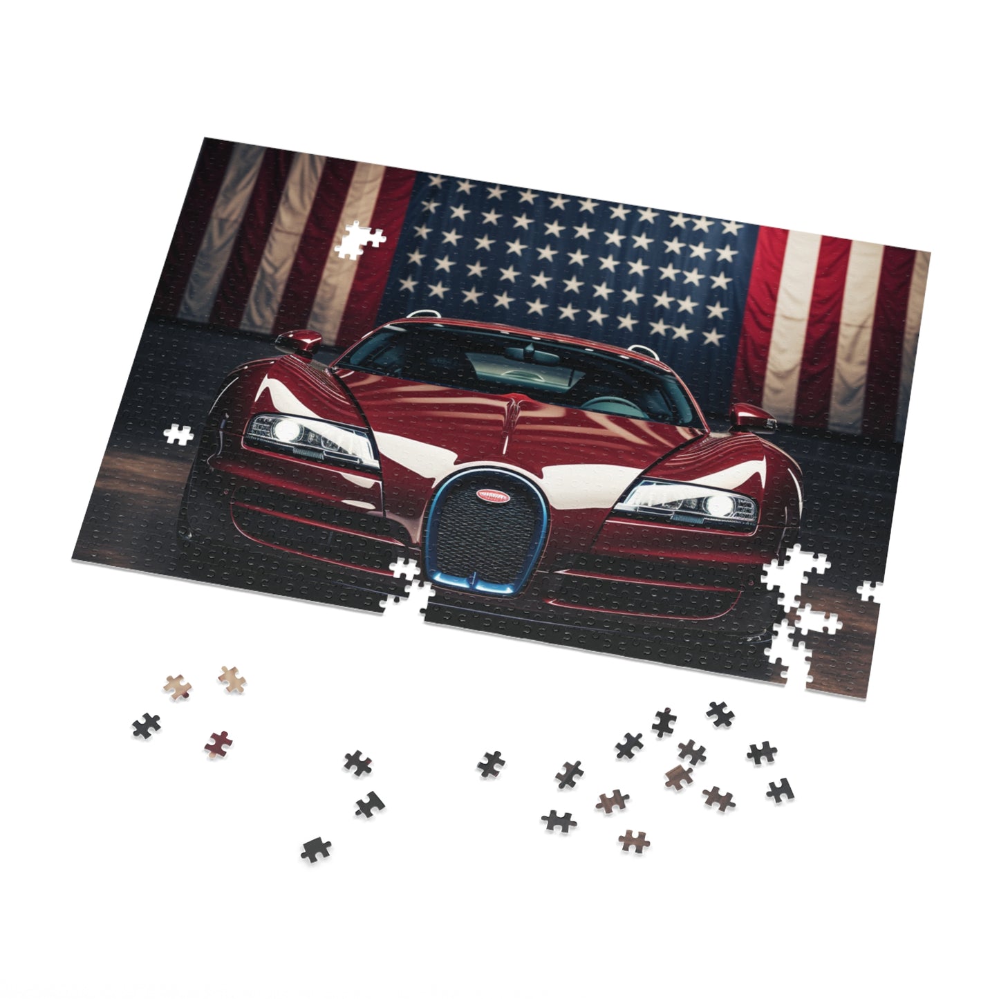 Jigsaw Puzzle (30, 110, 252, 500,1000-Piece) American Flag Background Bugatti 1