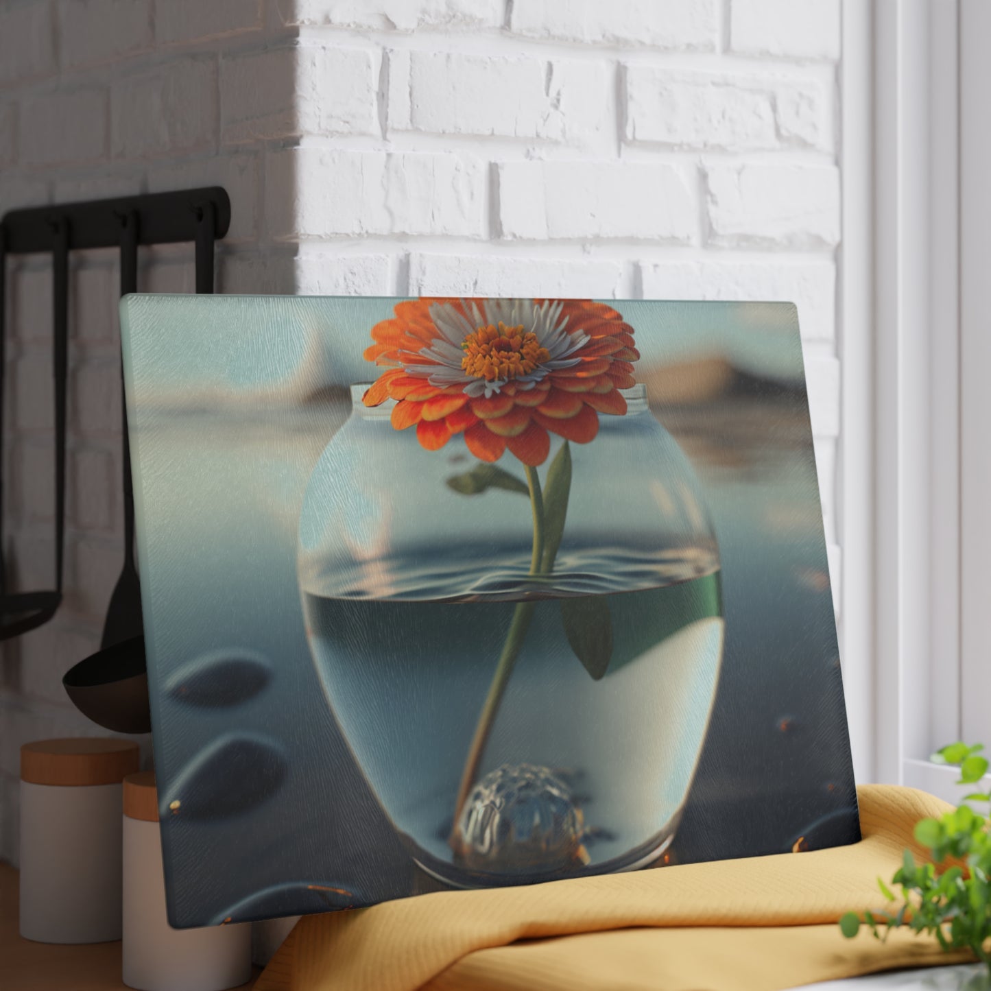 Glass Cutting Board Orange Zinnia 3