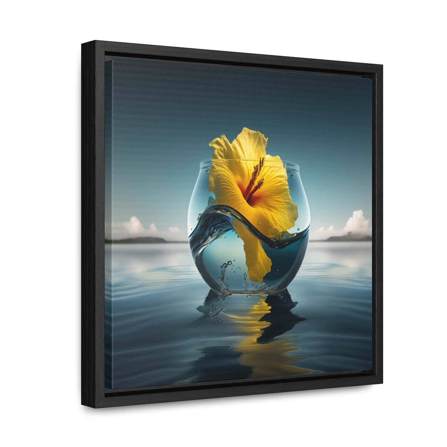 Gallery Canvas Wraps, Square Frame Yellow Hibiscus glass 4