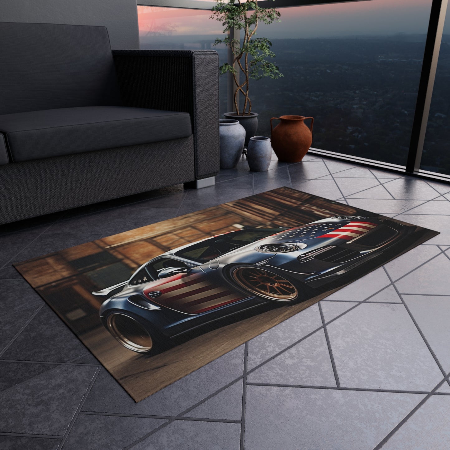 Outdoor Rug  American Flag Porsche 1