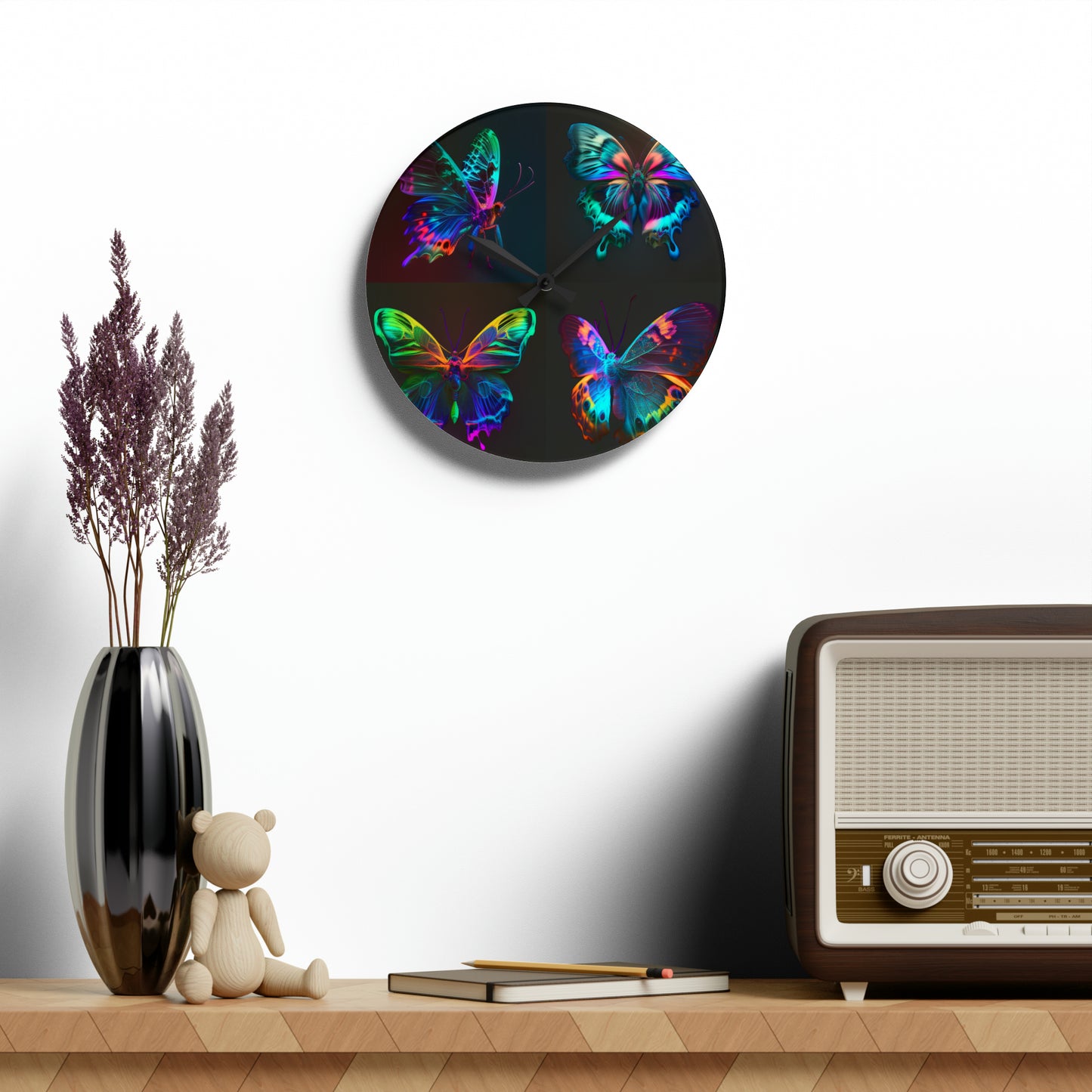 Acrylic Wall Clock Raw Hyper Color Butterfly 5