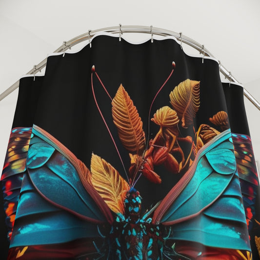 Polyester Shower Curtain Hue Neon Butterfly 1