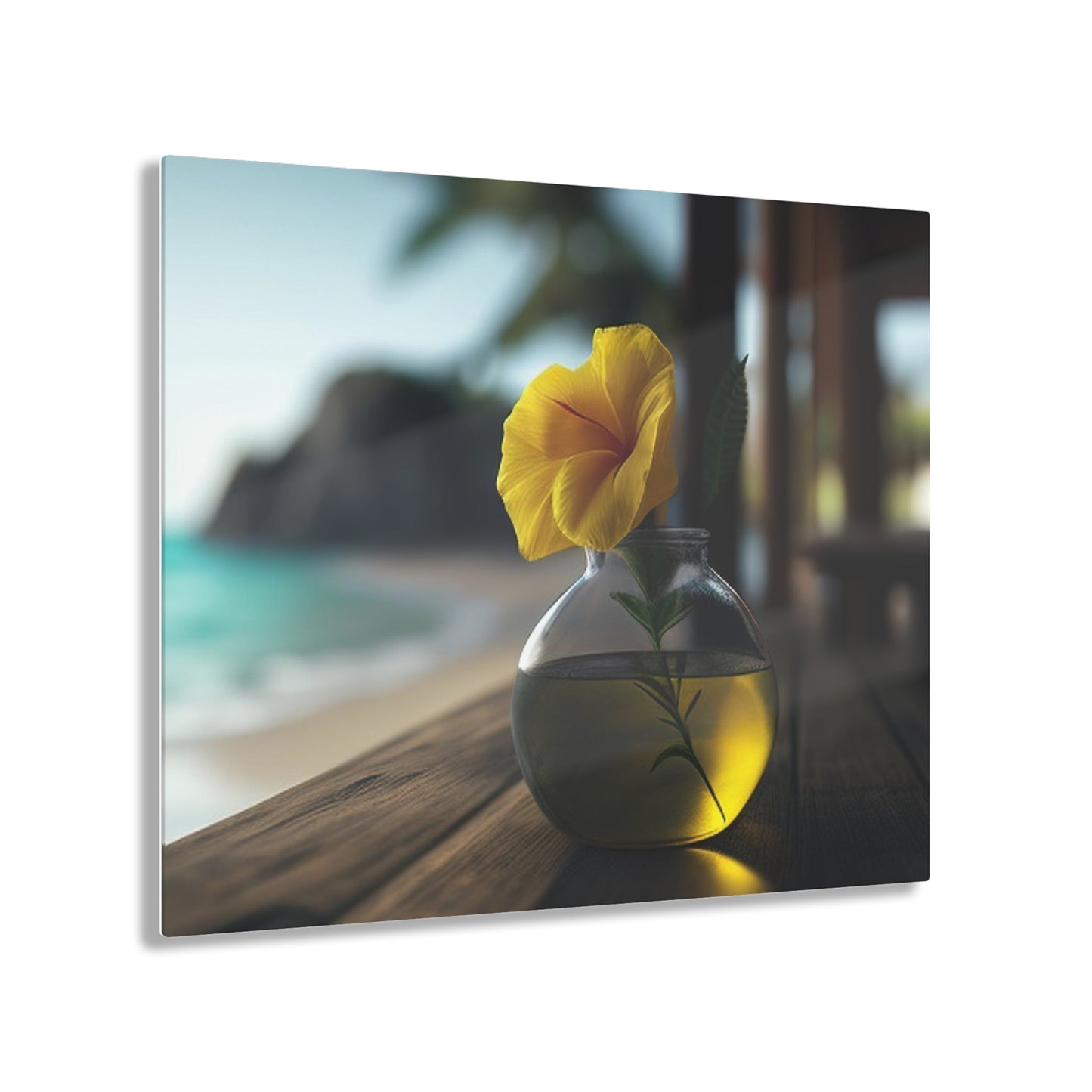 Acrylic Prints Yellow Hibiscus Wood 3