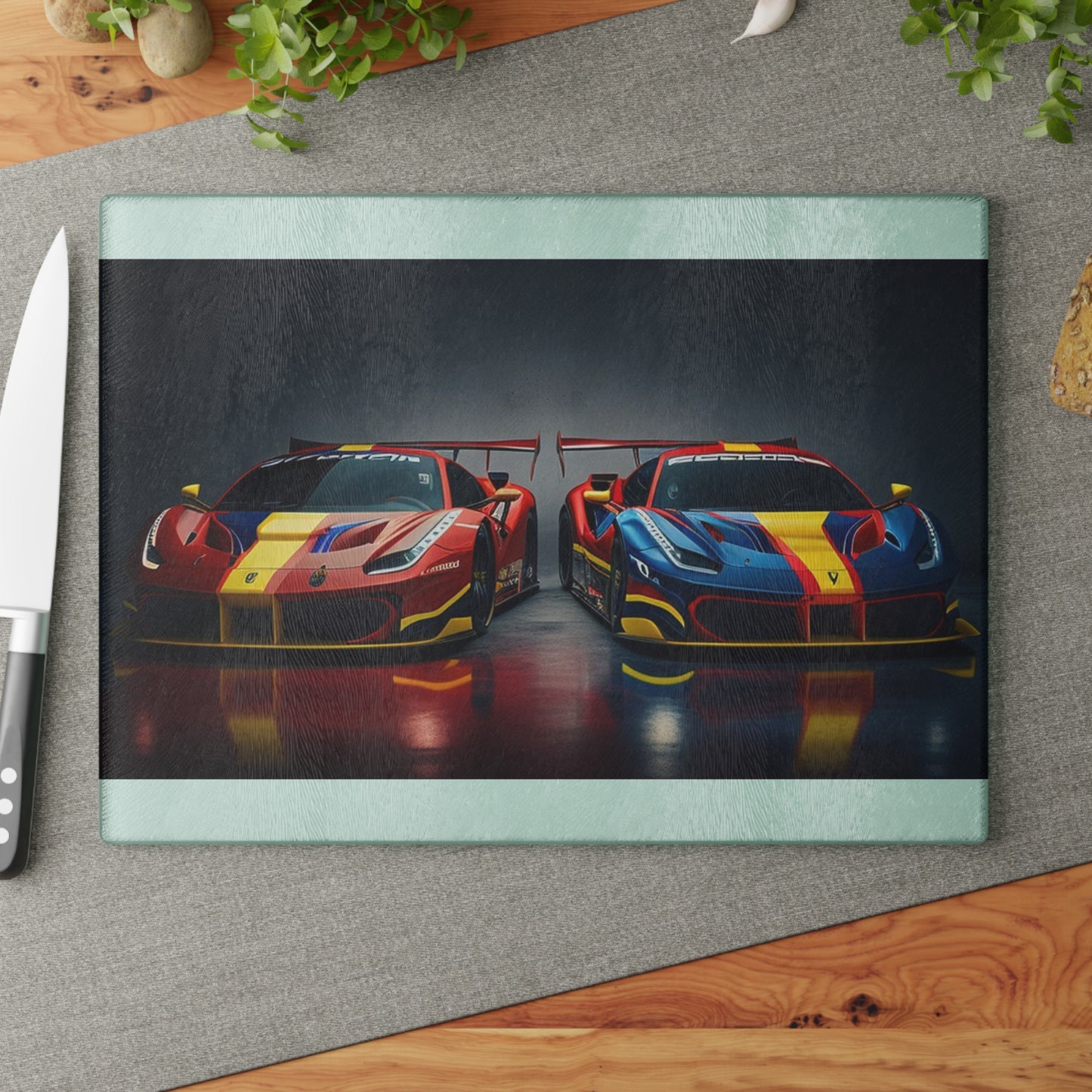 Glass Cutting Board Ferrari Red Blue 4