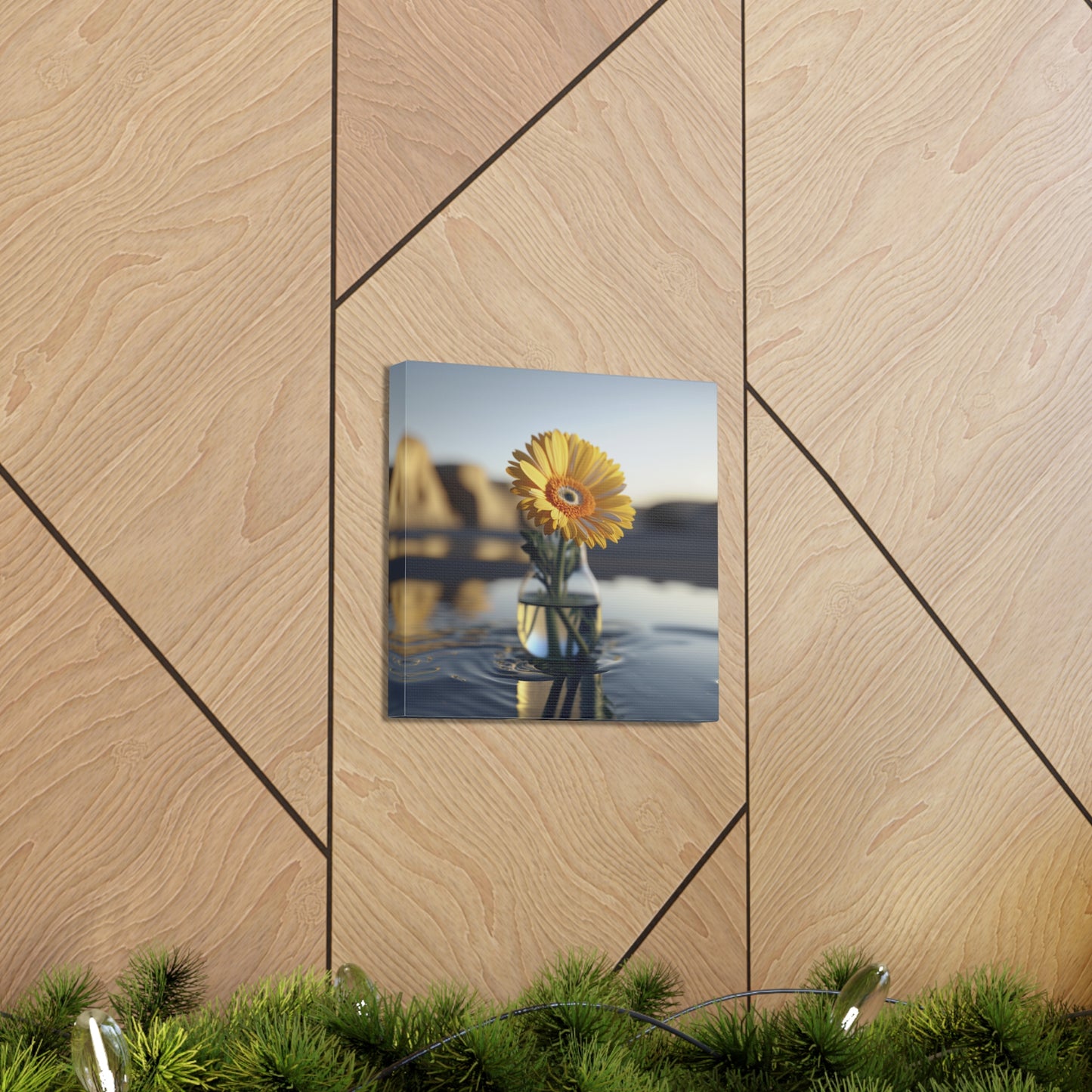 Canvas Gallery Wraps yello Gerbera glass 4