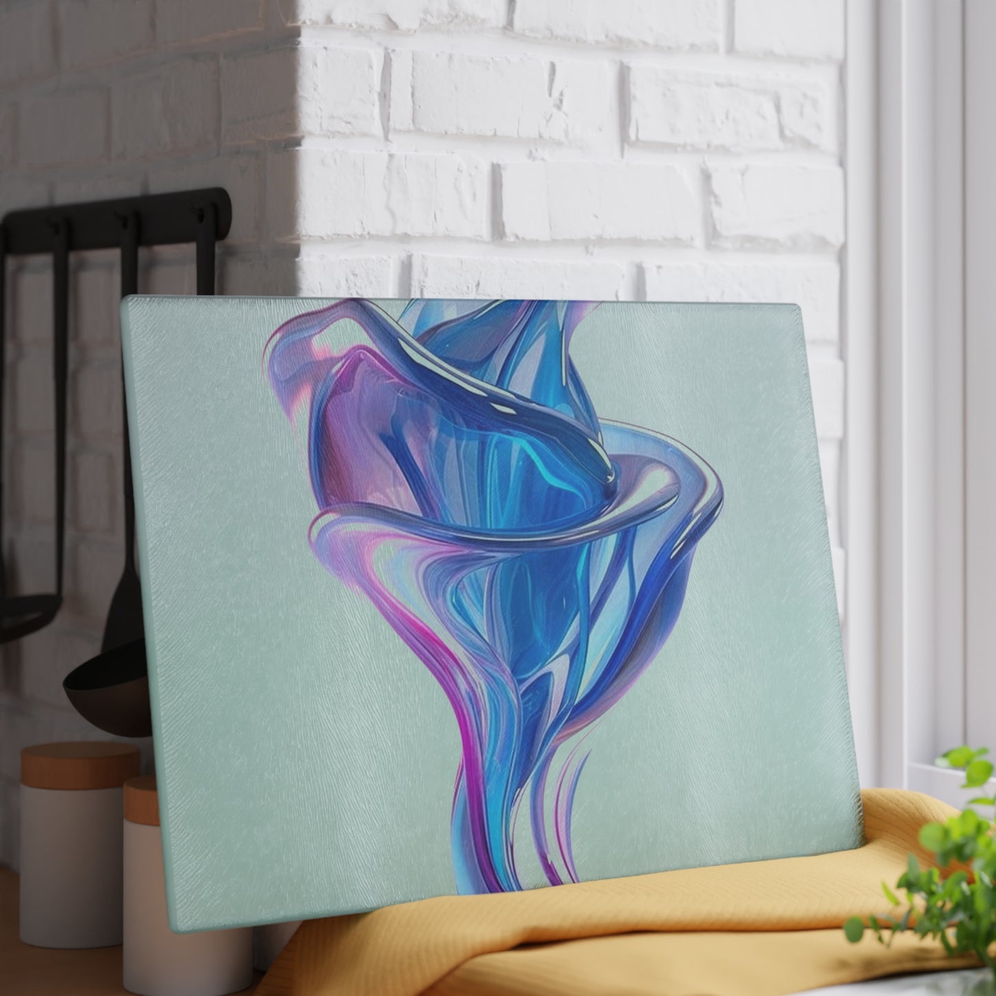 Glass Cutting Board Pink & Blue Tulip Rose 2