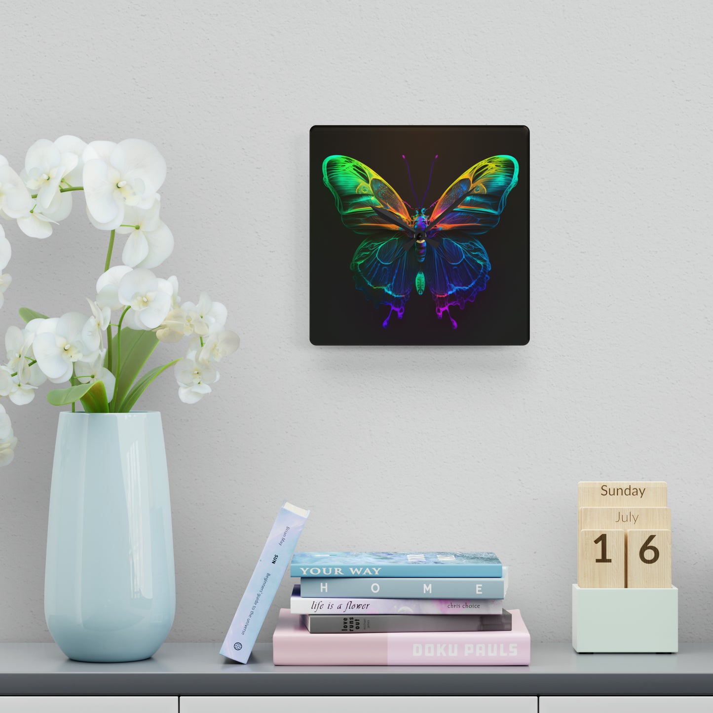 Acrylic Wall Clock Raw Hyper Color Butterfly 3