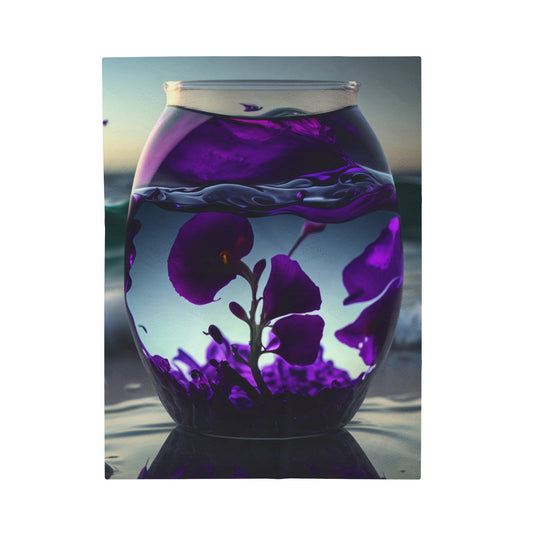 Velveteen Plush Blanket Purple Sweet pea in a vase 4