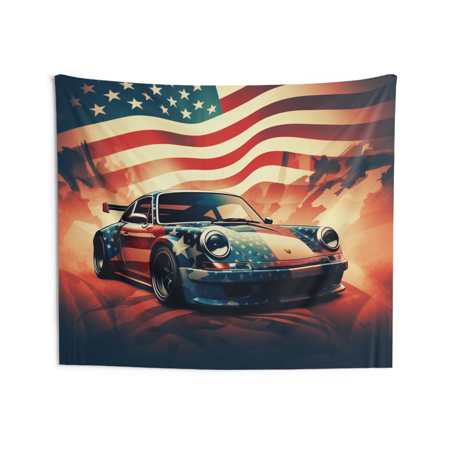 Indoor Wall Tapestries Abstract American Flag Background Porsche 4