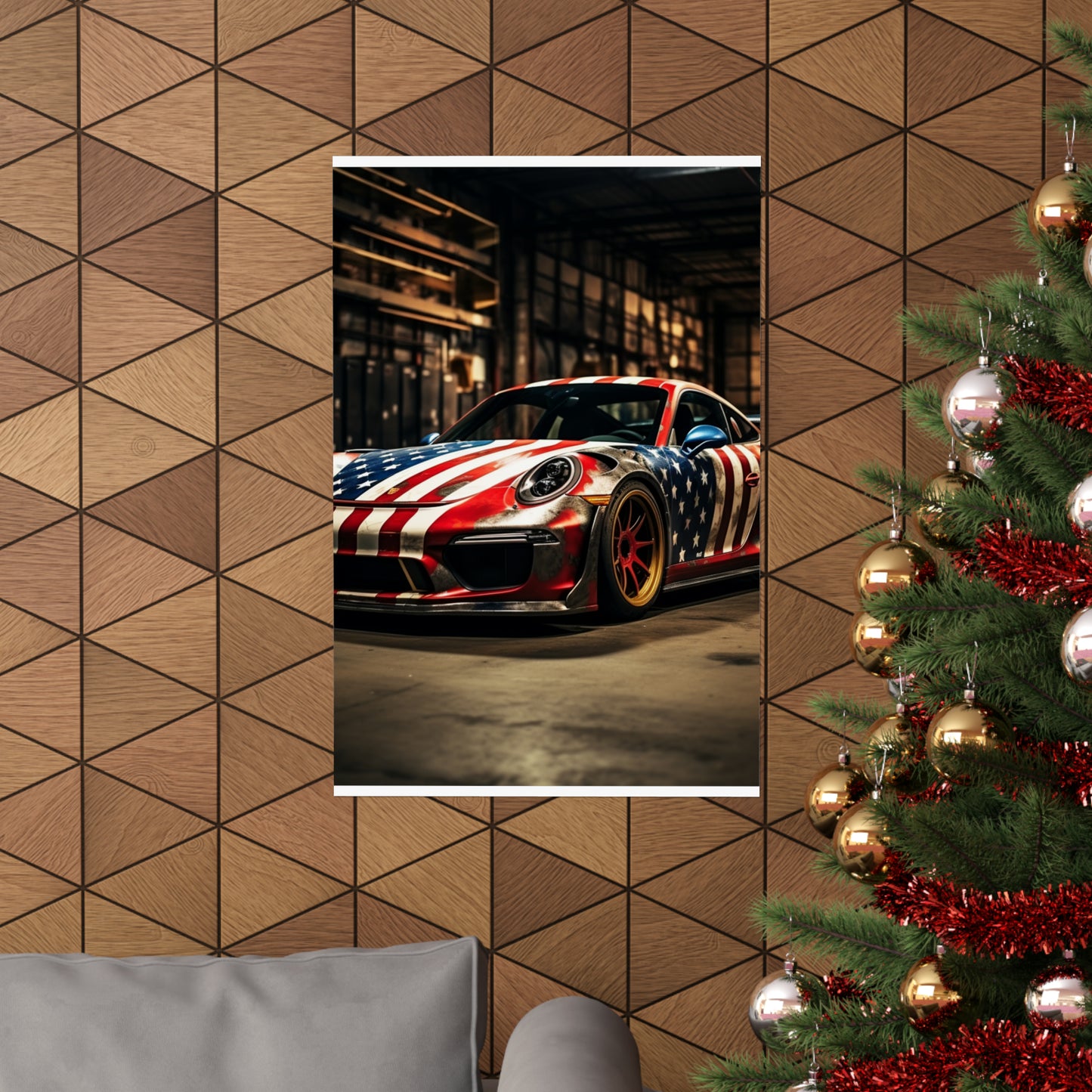 Premium Matte Vertical Posters American Flag Porsche 4