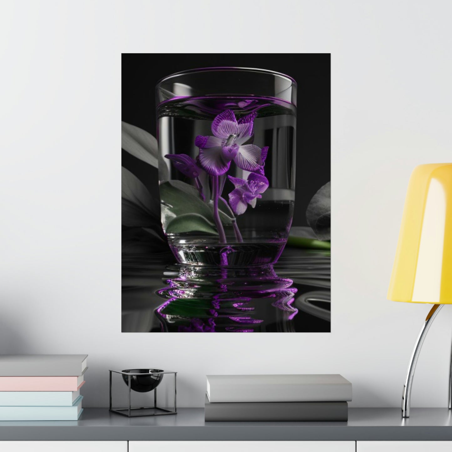 Premium Matte Vertical Posters Purple Orchid Glass vase 1