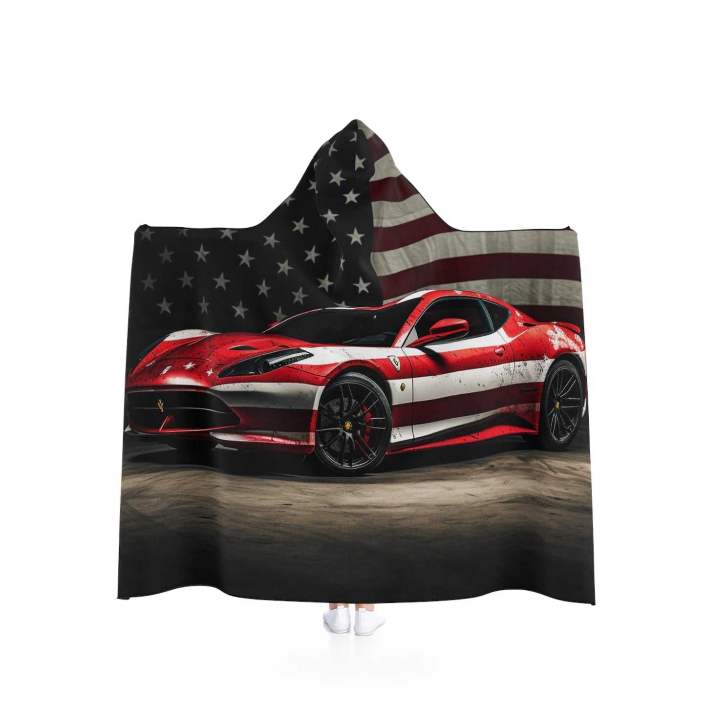 Hooded Blanket American Flag Background Ferrari 1