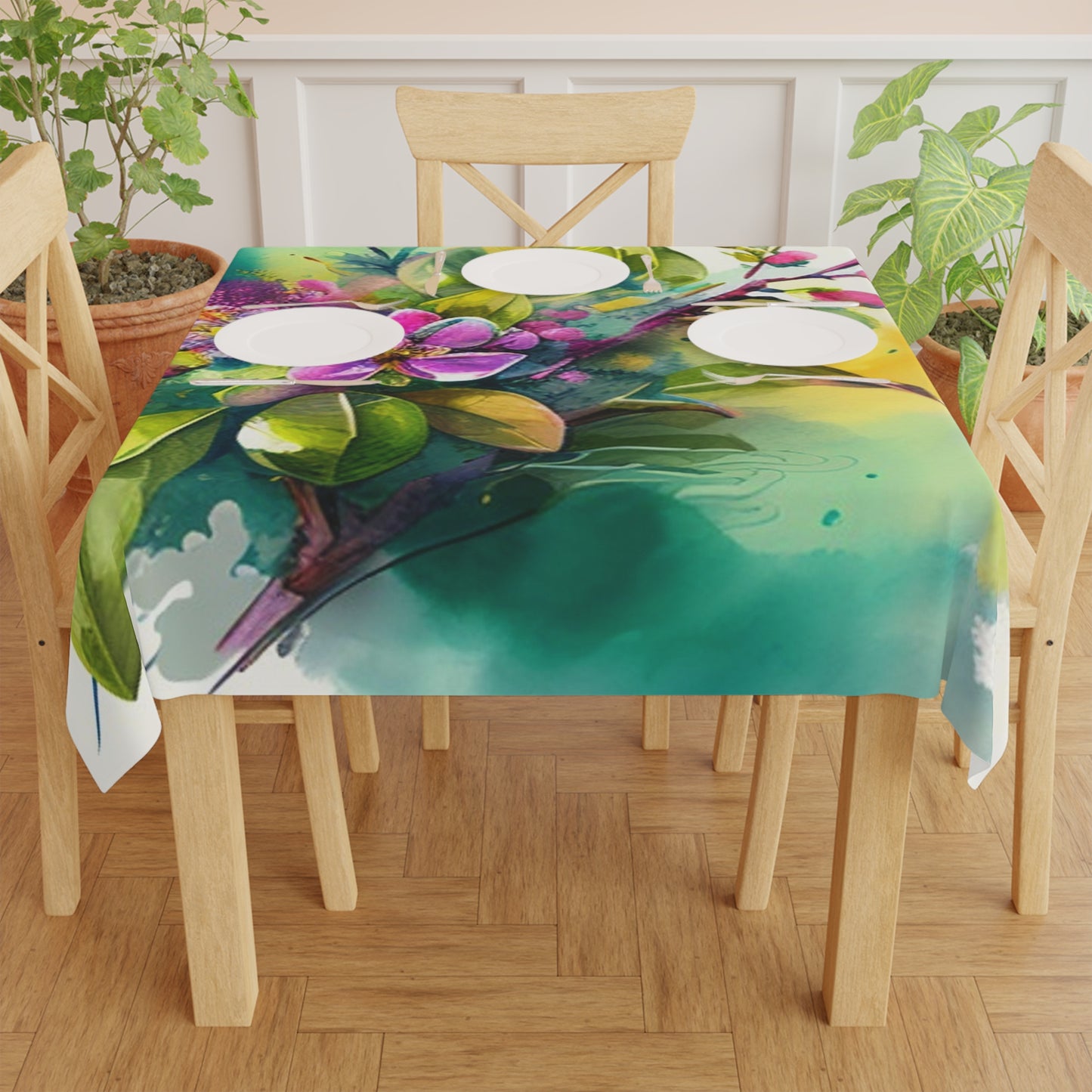Tablecloth Mother Nature Bright Spring Colors Realistic Watercolor 1