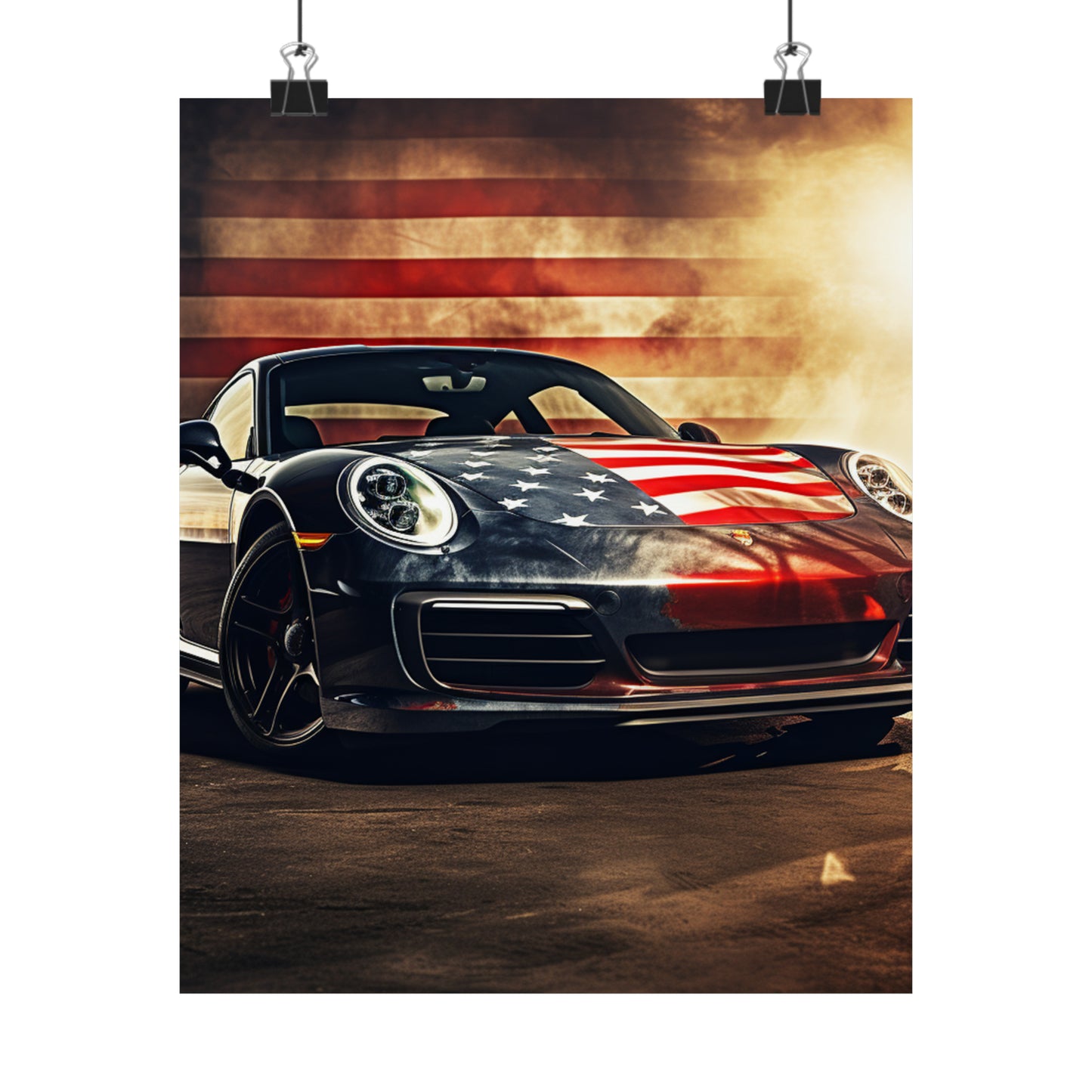 Premium Matte Vertical Posters Abstract American Flag Background Porsche 1