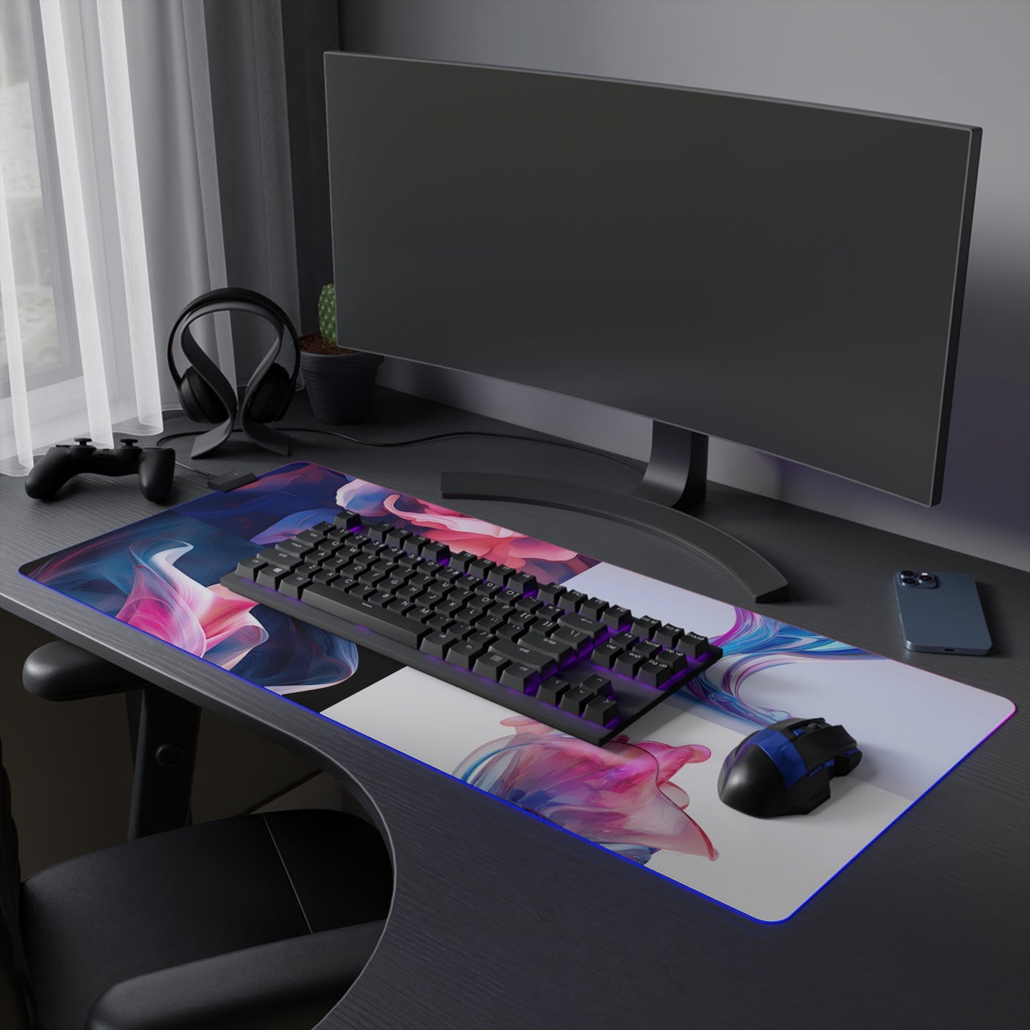 LED Gaming Mouse Pad Pink & Blue Tulip Rose 5