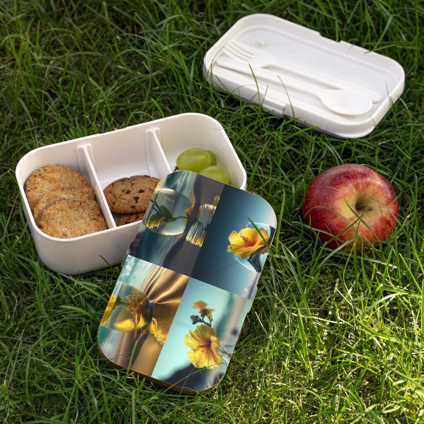 Bento Lunch Box Yellow Hibiscus glass 5