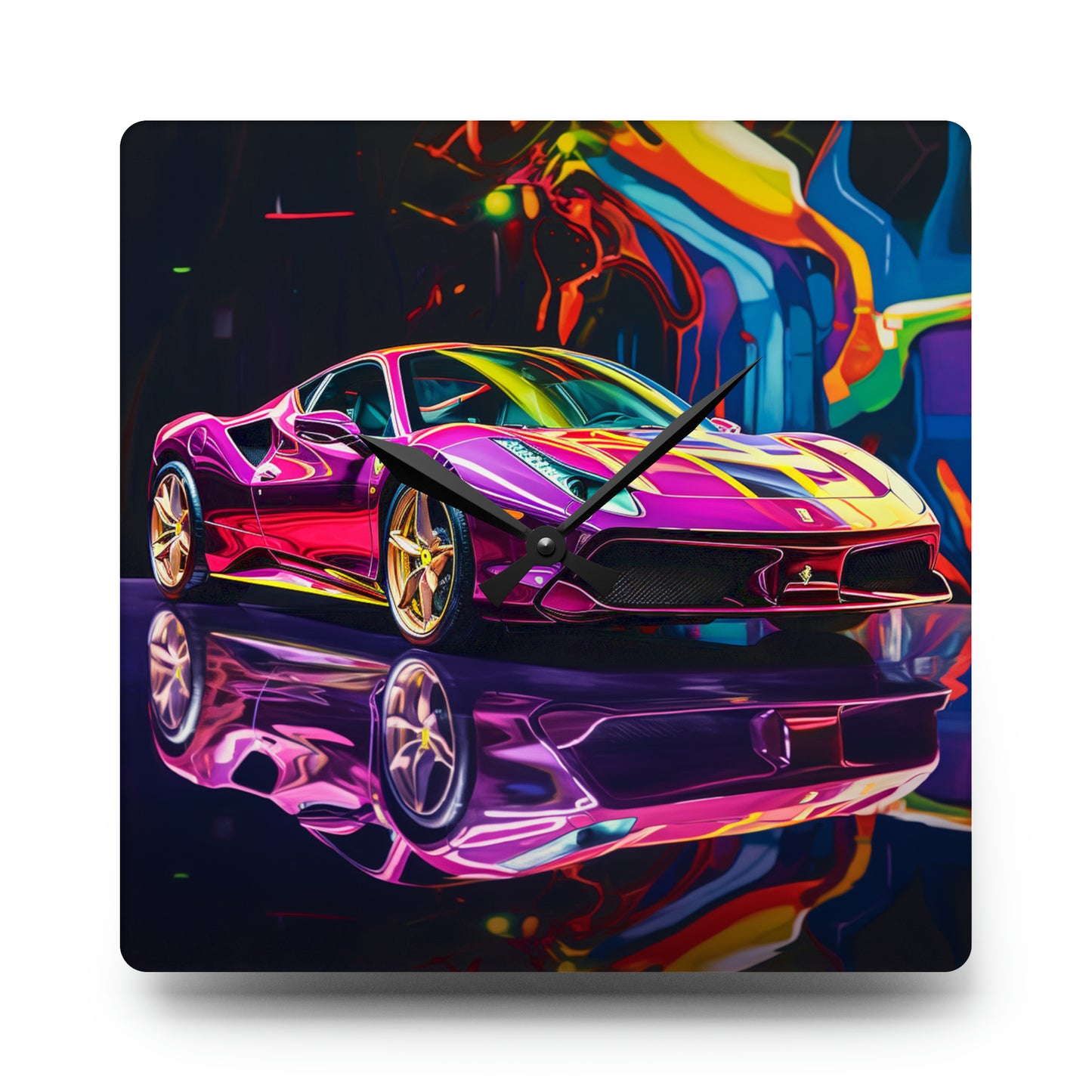 Acrylic Wall Clock Pink Macro Ferrari 2