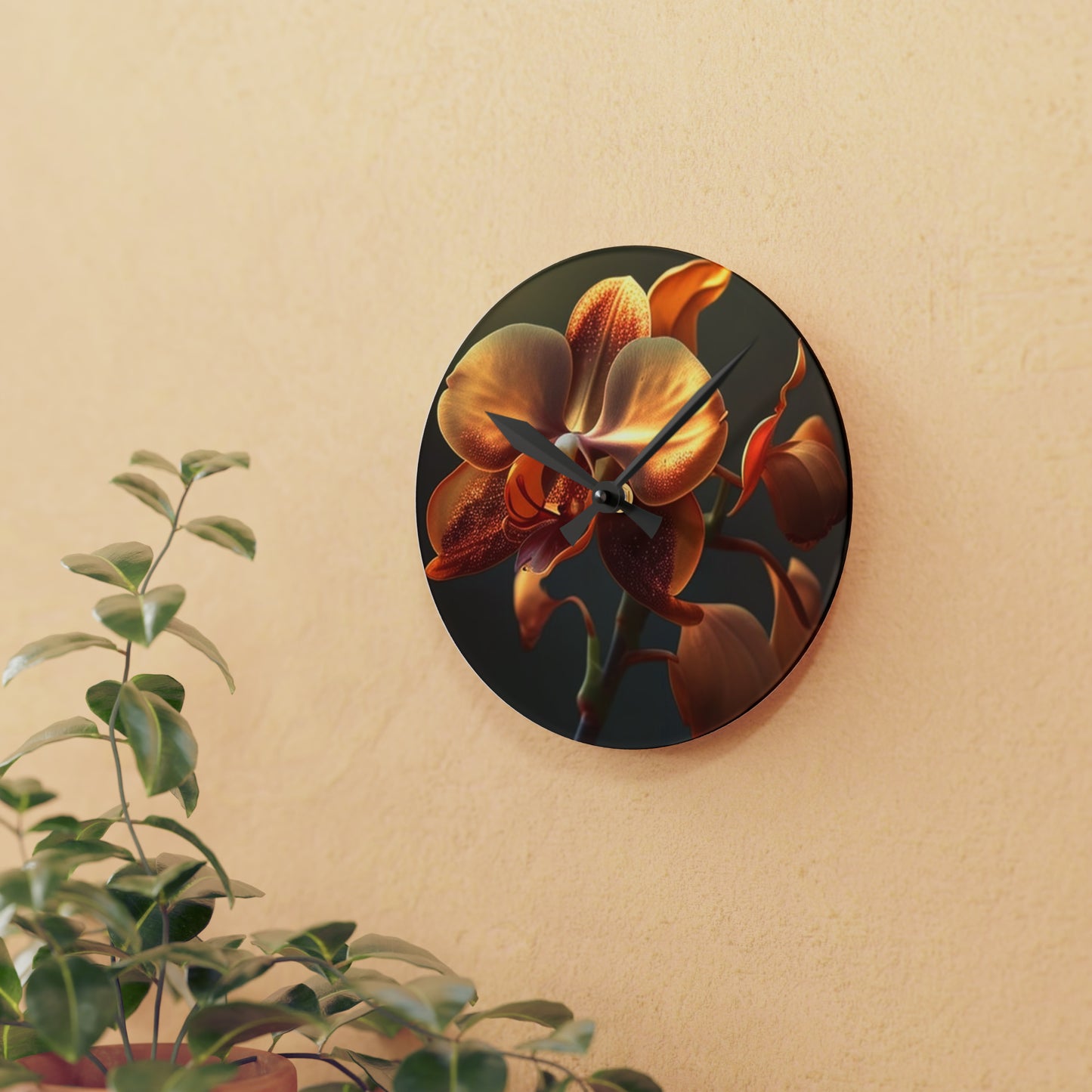 Acrylic Wall Clock Orange Orchid 1