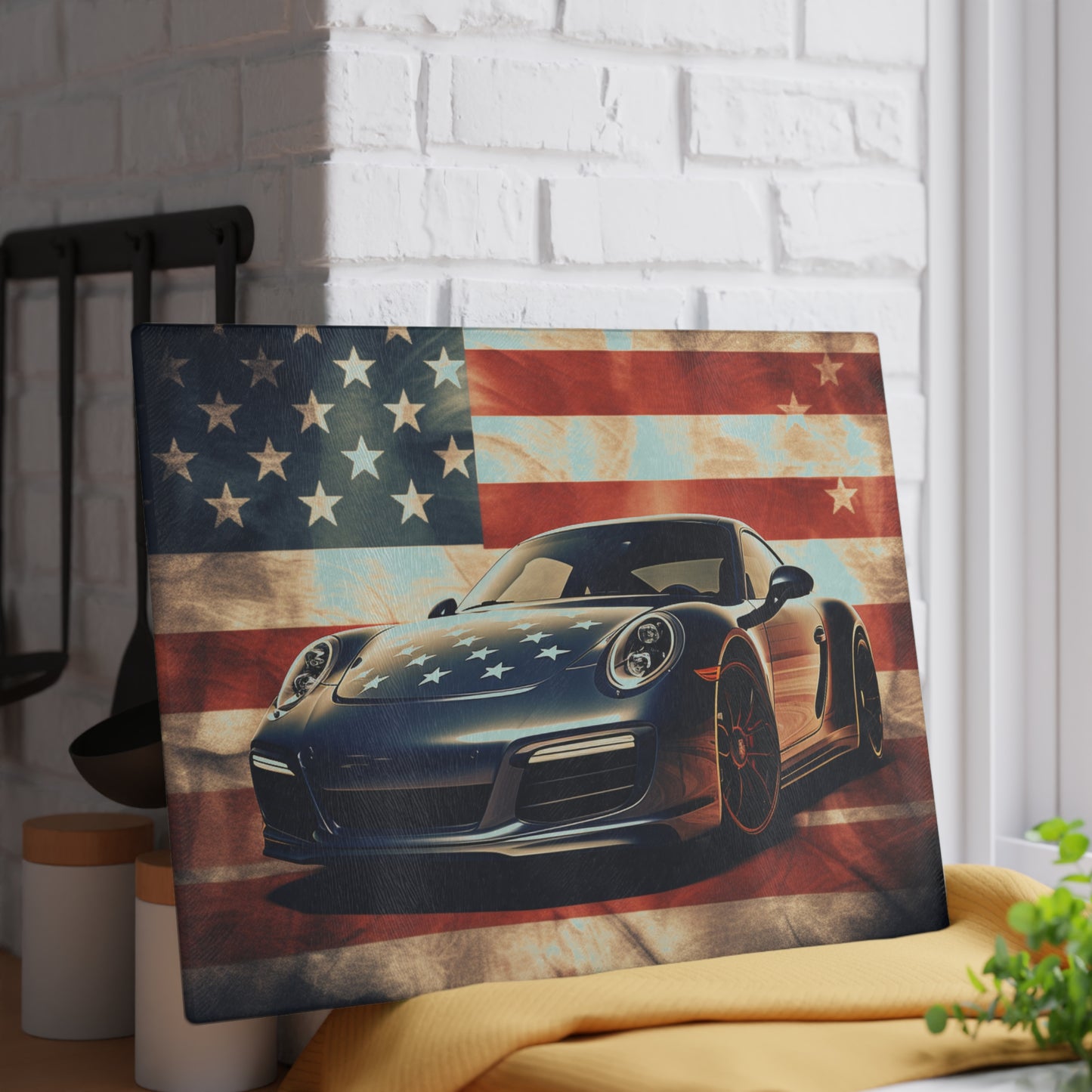 Glass Cutting Board Abstract American Flag Background Porsche 3