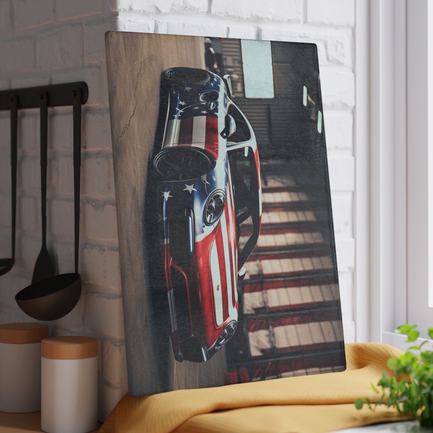 Glass Cutting Board American Flag Porsche 2